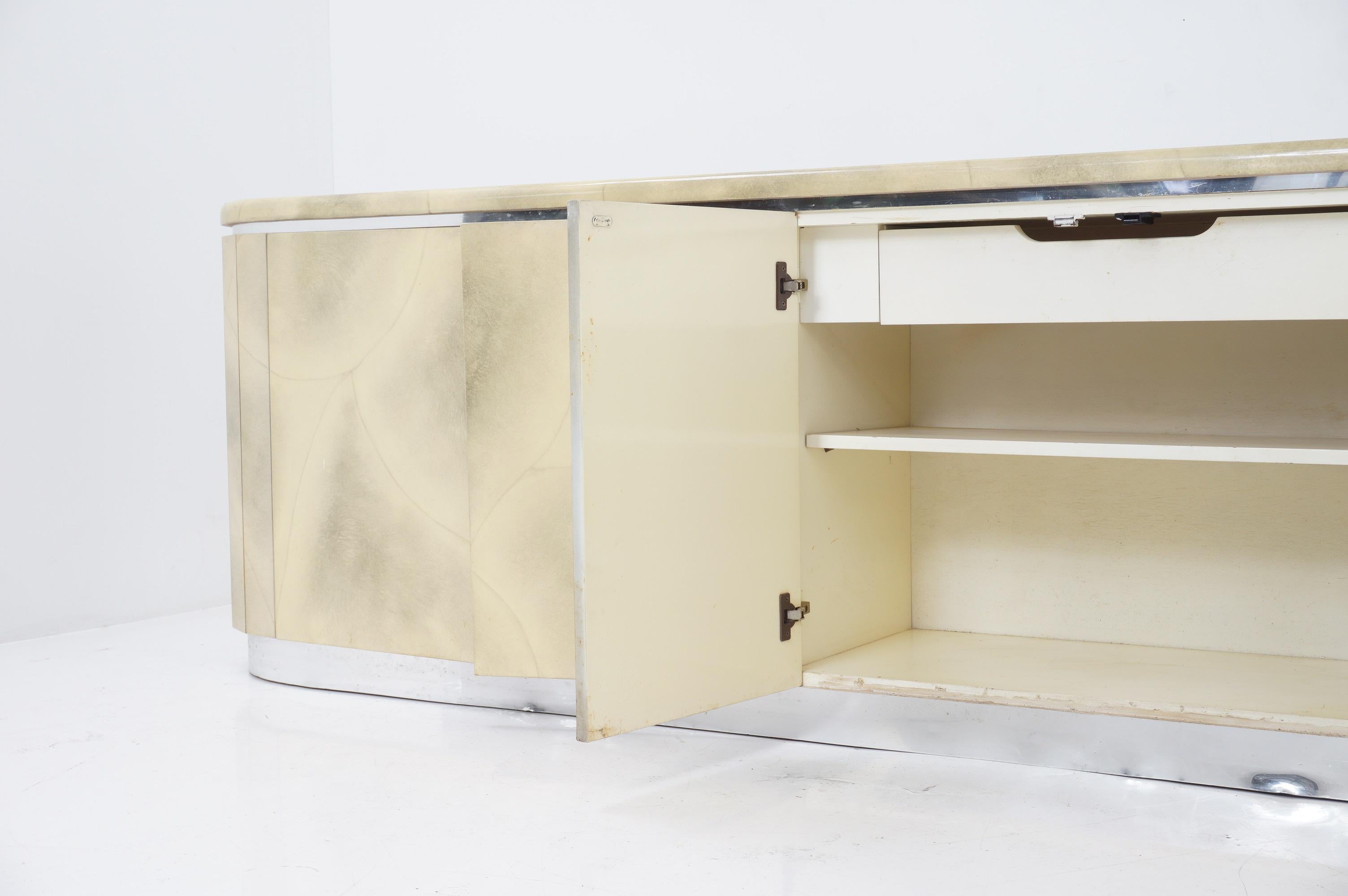 Mid-Century Modern Faux Lacquered Goatskin Credenza, 1970s For Sale