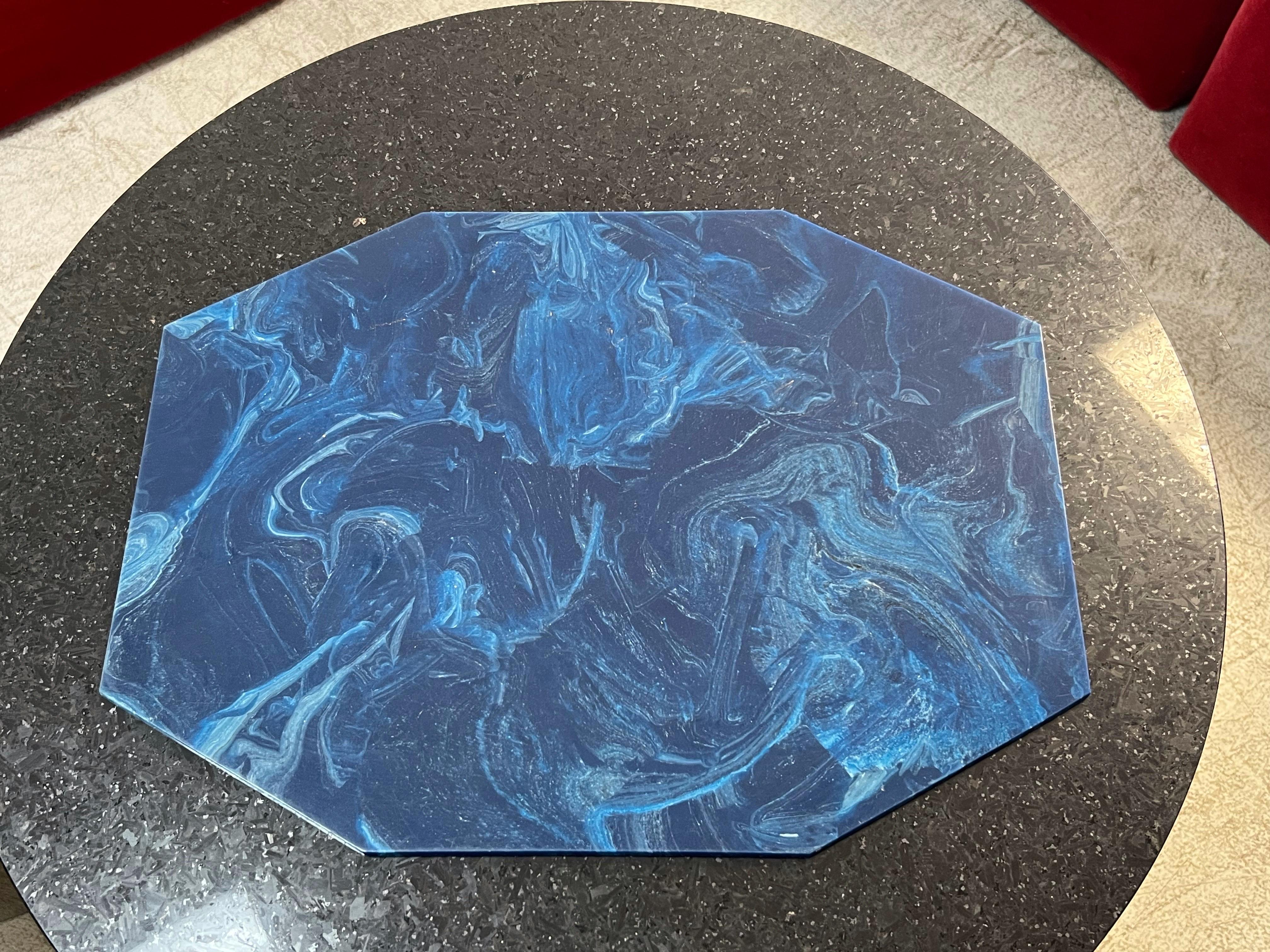 American Faux Lapis Lazurite  Blue Dining Table  Placemats Set of 6 For Sale