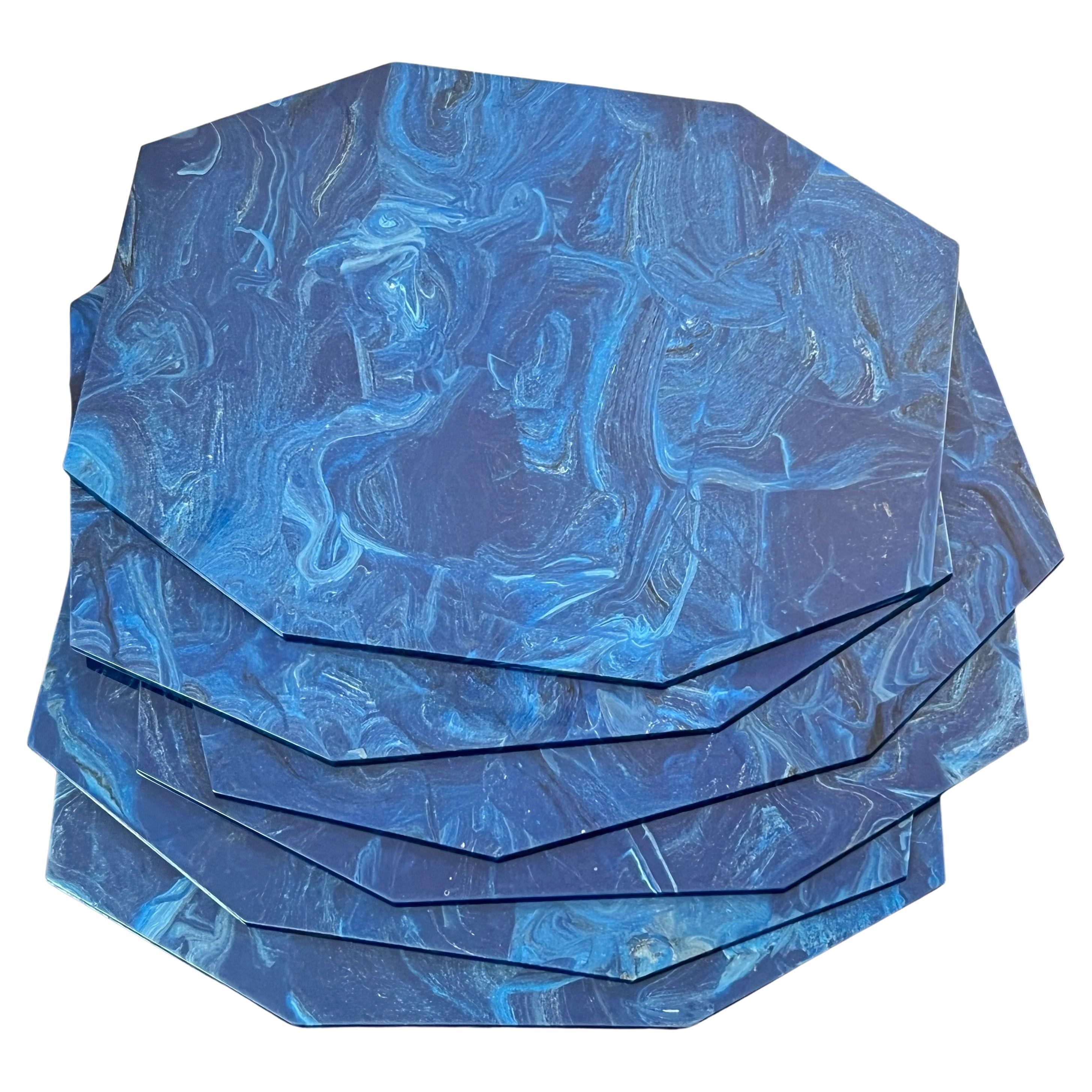 Faux Lapis Lazurite  Blue Dining Table  Placemats Set of 6 For Sale
