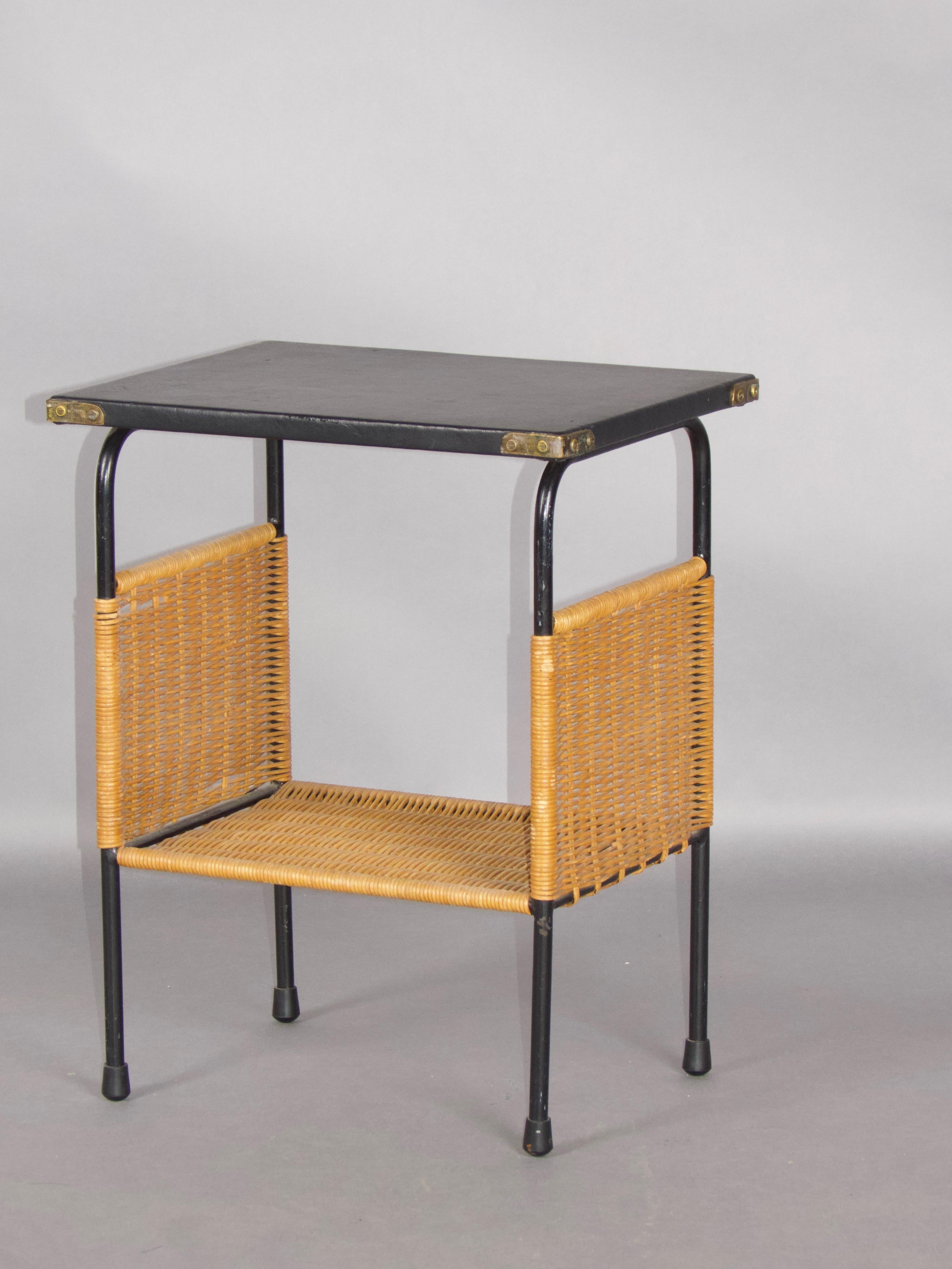 Faux leather and rattan Mathieu Mategot style side table 1