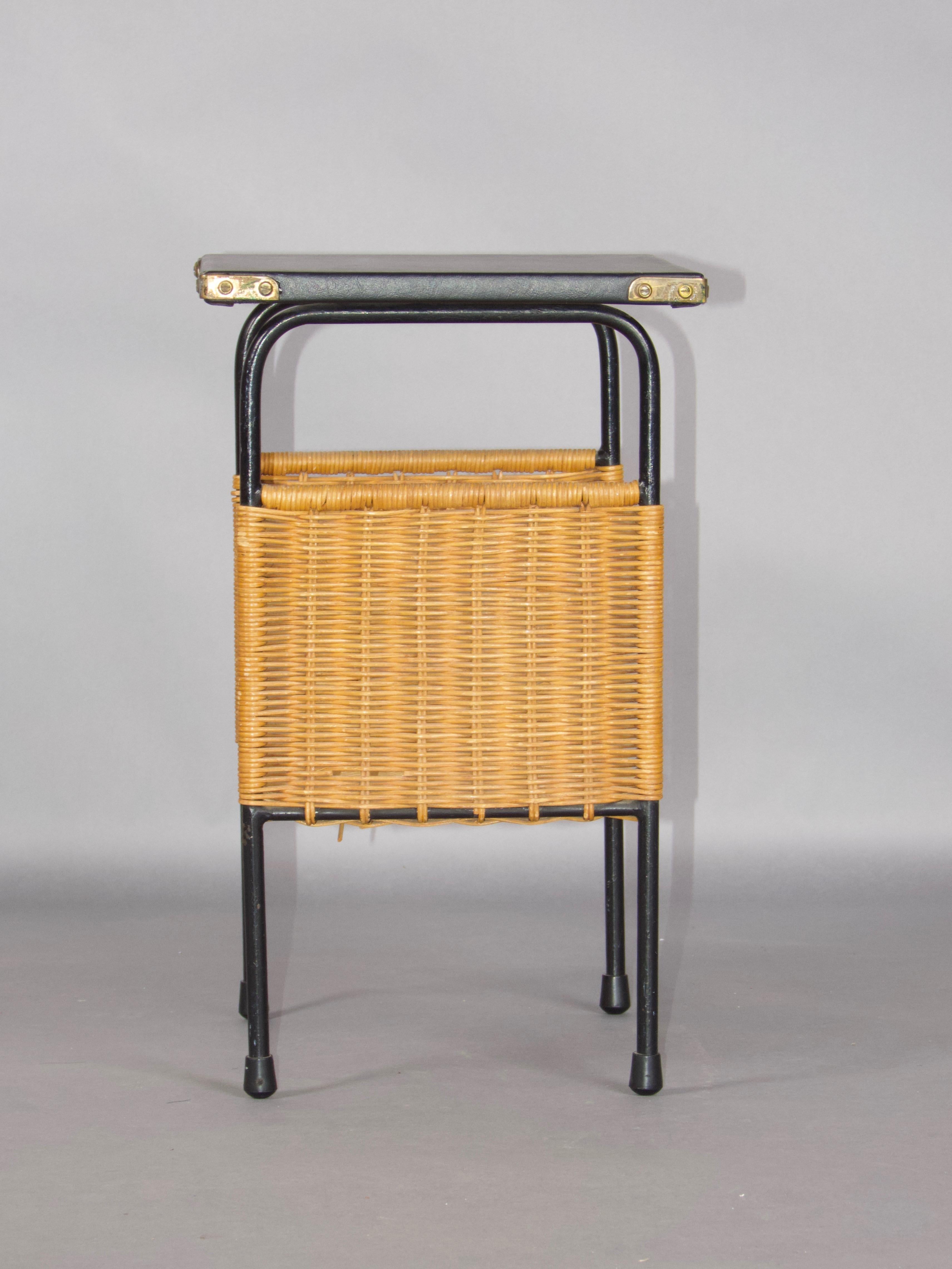 Faux leather and rattan Mathieu Mategot style side table 2