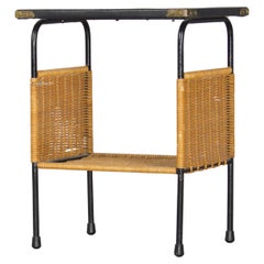 Faux leather and rattan Mathieu Mategot style side table