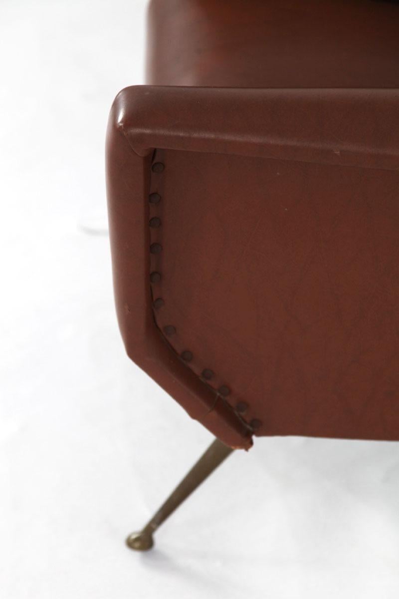 Faux Leather Armchair with Brass Legs, Italy, 1950s For Sale 5