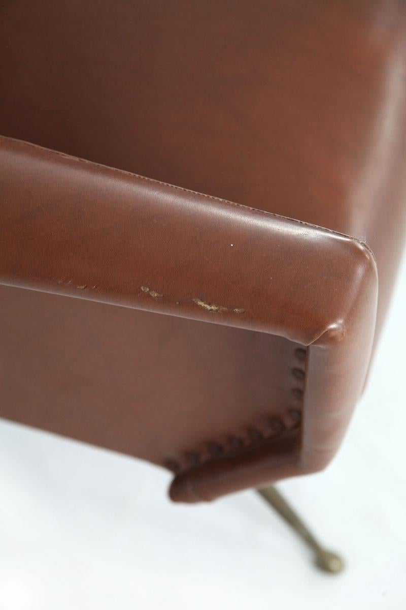 Faux Leather Armchair with Brass Legs, Italy, 1950s For Sale 7