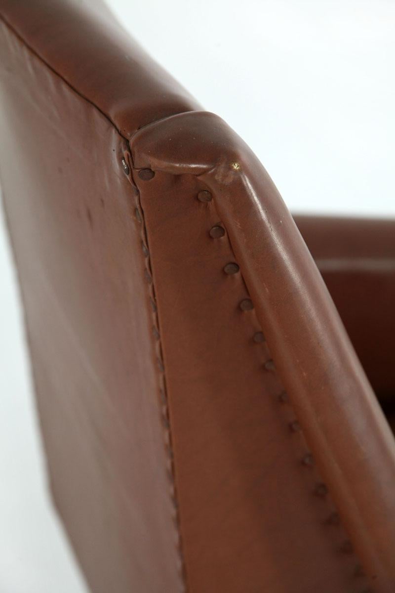 Faux Leather Armchair with Brass Legs, Italy, 1950s For Sale 9