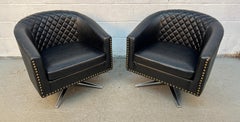 Faux Leather Barrel Back Lounge Chairs
