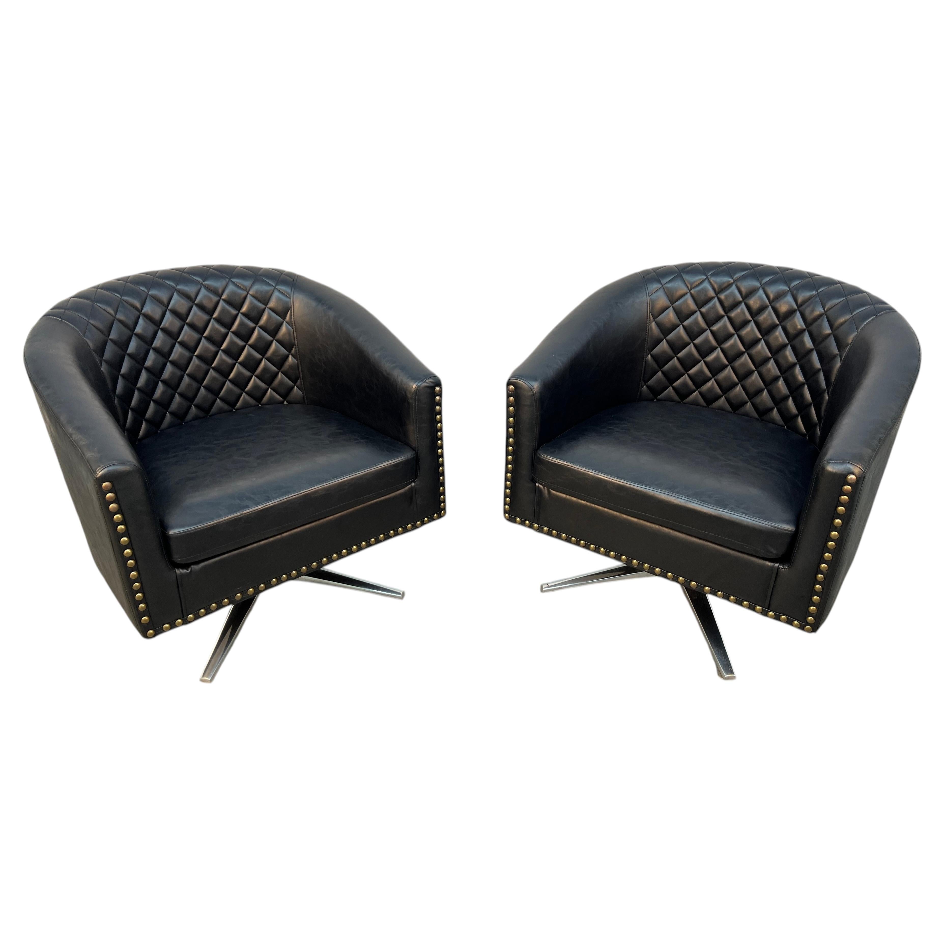 Faux Leather Barrel Back Lounge Chairs For Sale