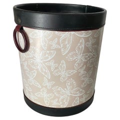 Retro Faux leather Basket or Trash can, Circa 1970 Black and Grey color Made in Italy