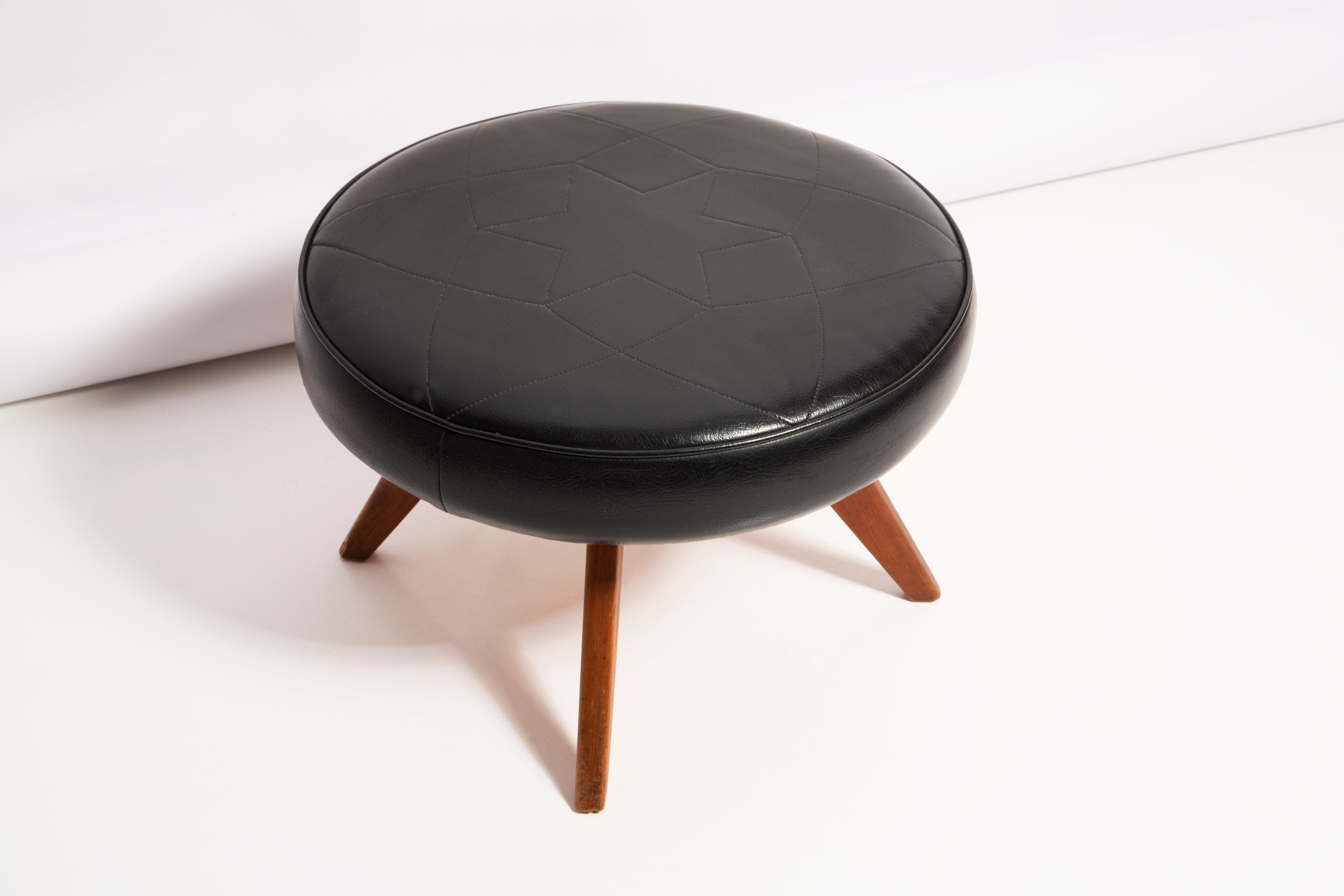 Mid-Century Modern Faux Leather Black Vintage Stool, Denmark, 1960