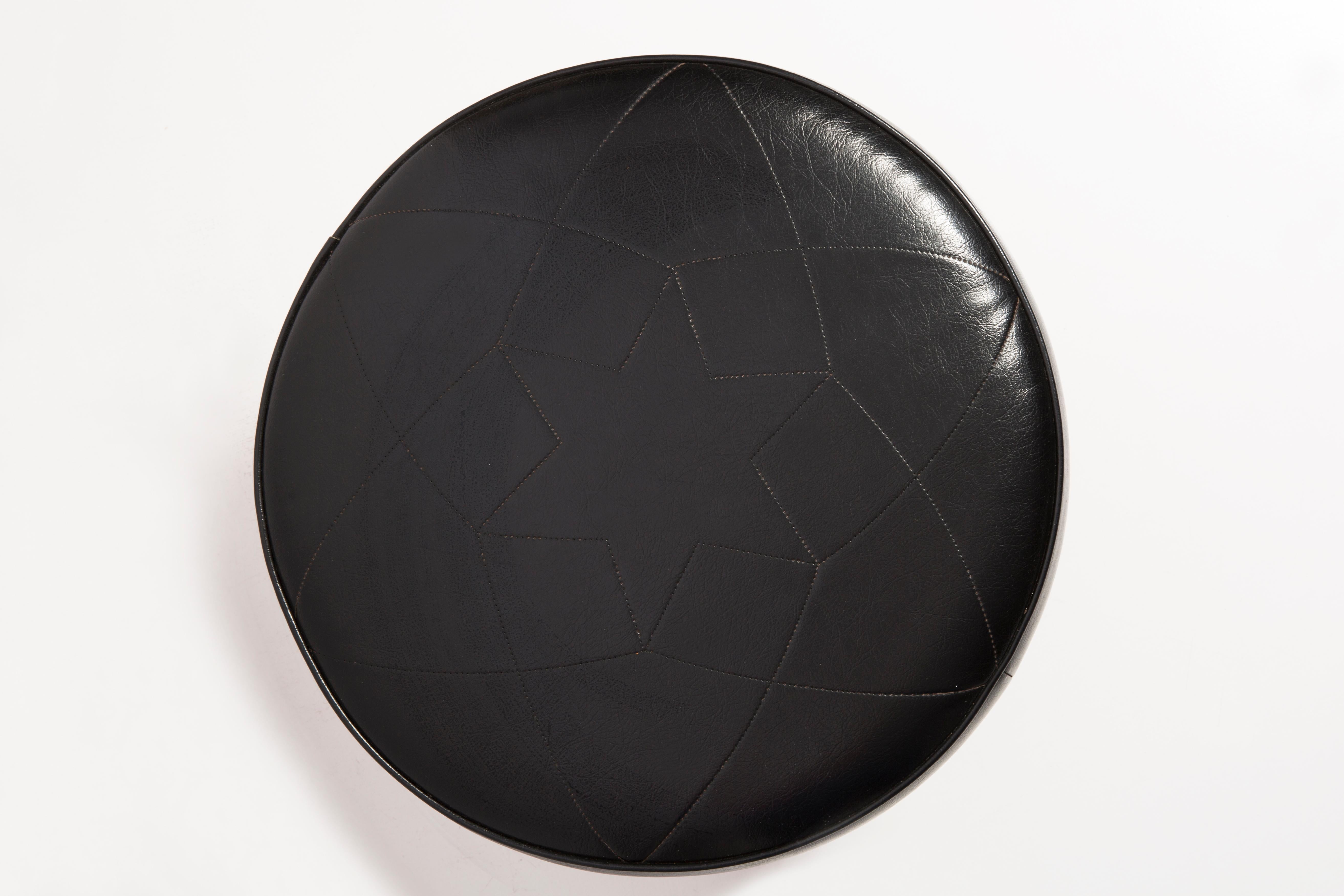 Danish Faux Leather Black Vintage Stool, Denmark, 1960