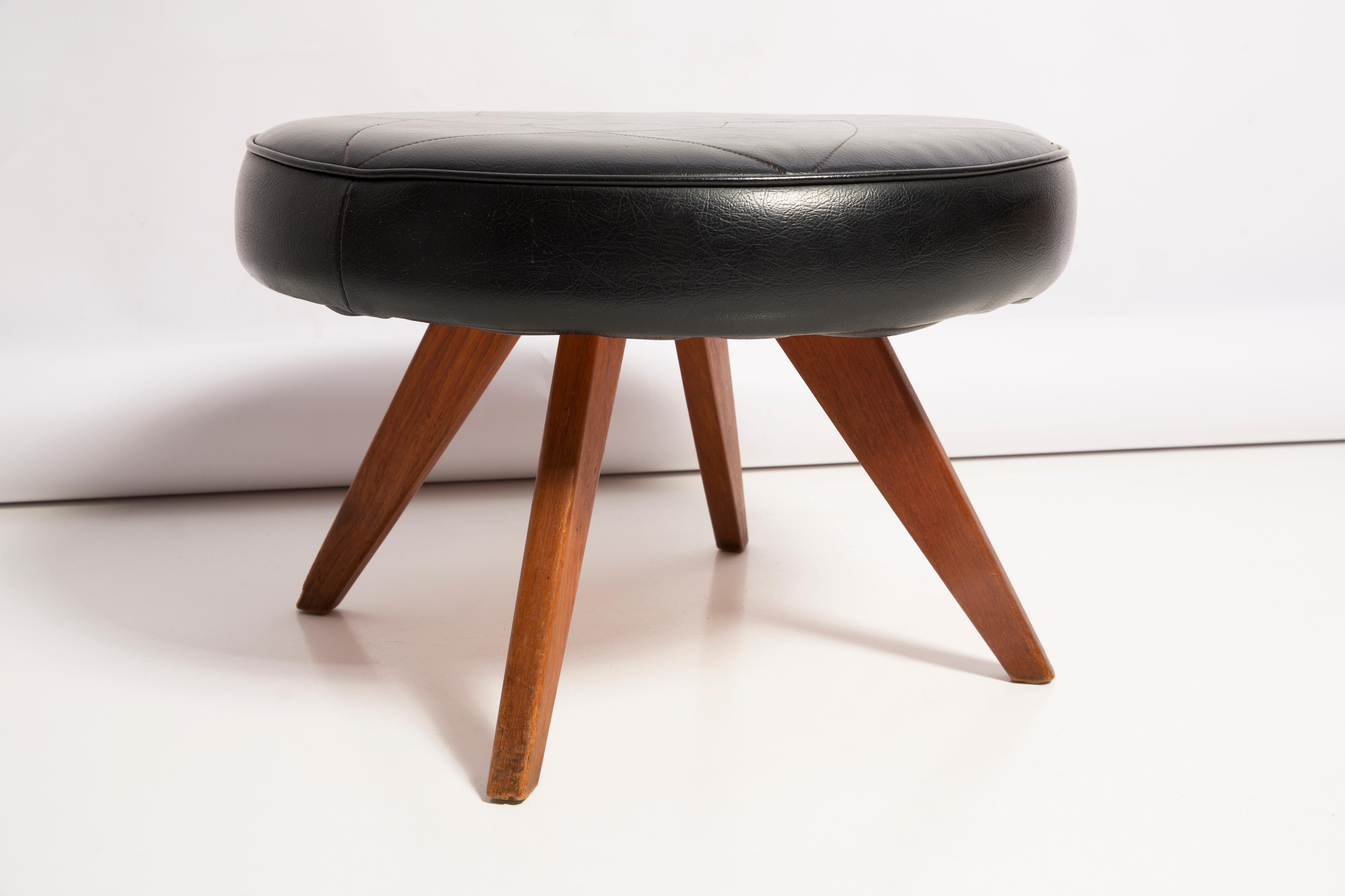 Fabric Faux Leather Black Vintage Stool, Denmark, 1960