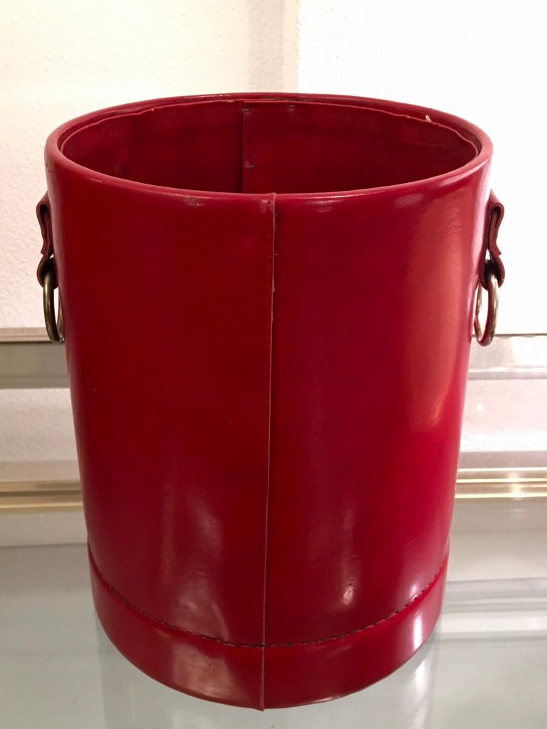 Late 20th Century Faux Leather and Brass Paper Bin, 1970s For Sale