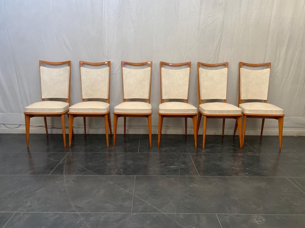 Set of chairs upholstered in ecological leather 50's thick, the construction is made of beech wood.

Price for set.