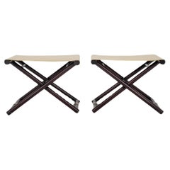 Faux Leather Folding Stools, Pair Faux Leather Folding Stools, Pair