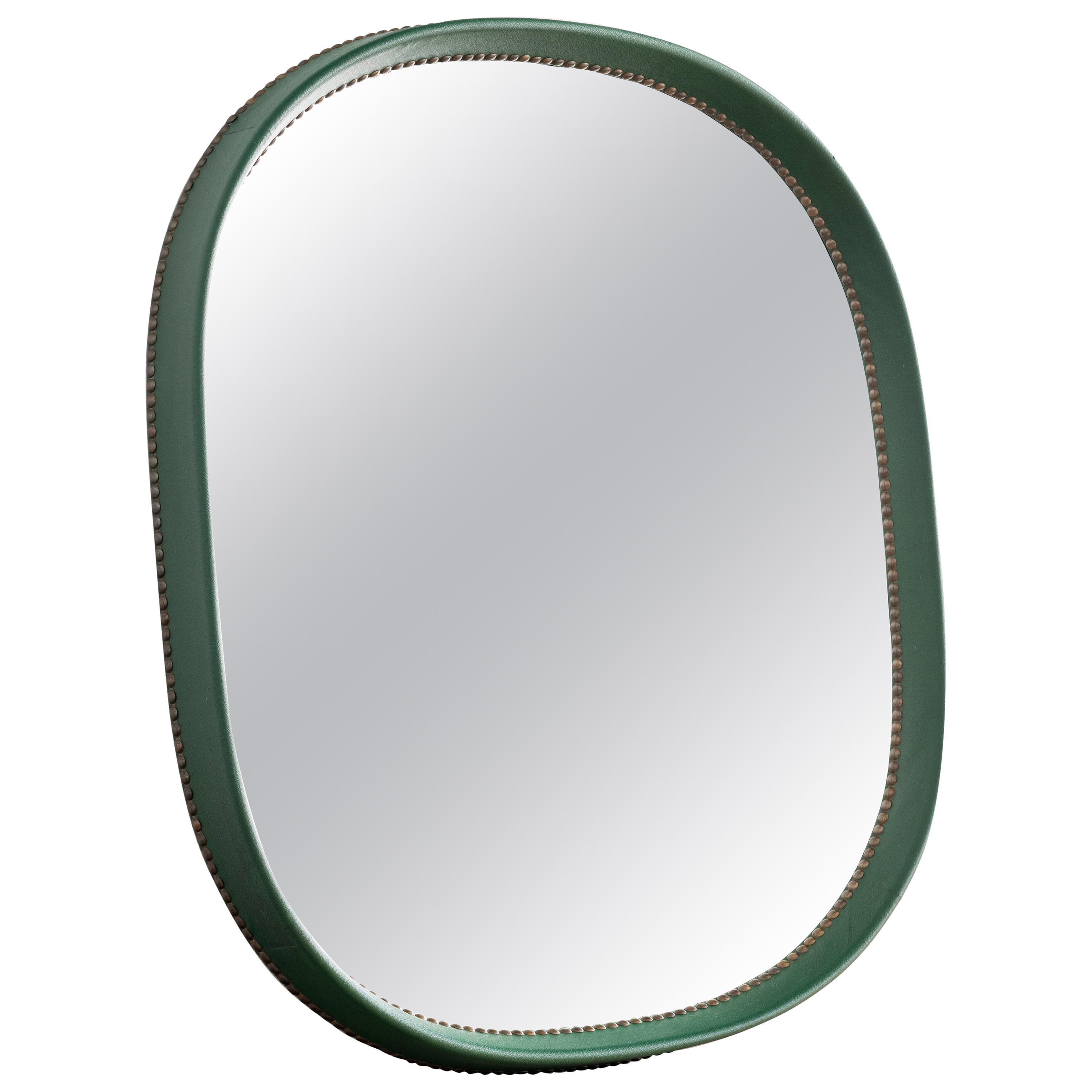 Faux Leather Green Mirror by Otto Schulz