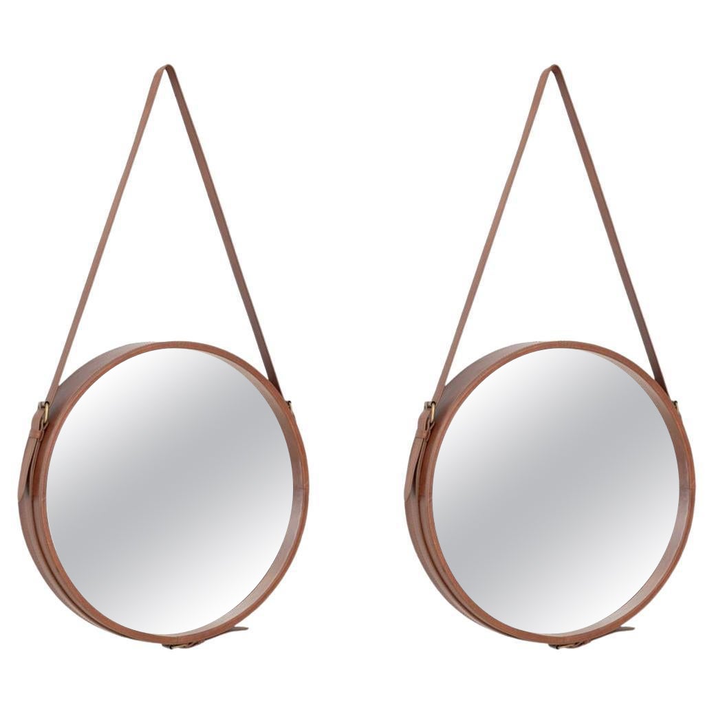 Specchi con cornice con cinturino in ecopelle, coppia