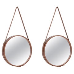 Faux Leather Strap Framed Mirrors, Pair