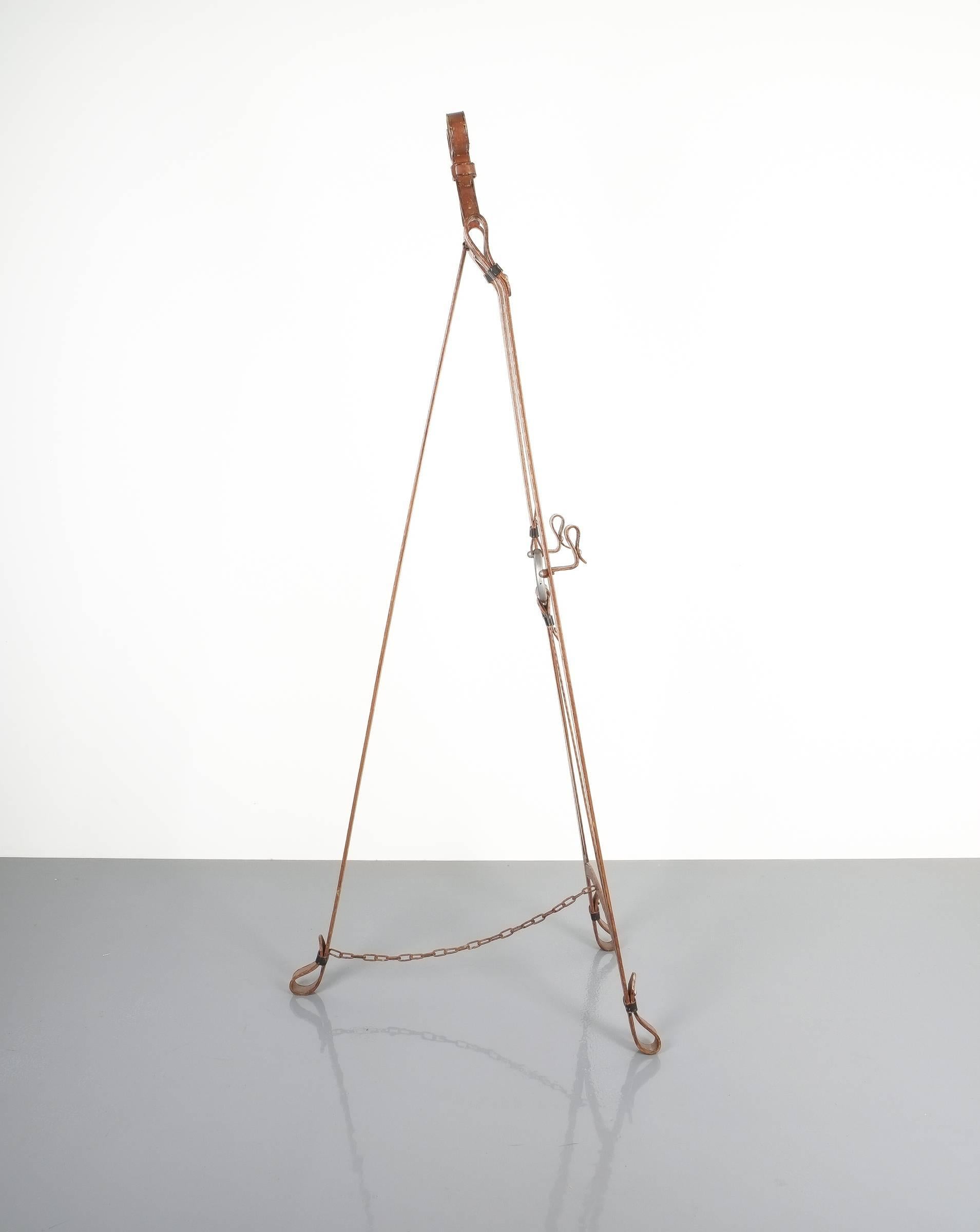 Mid-Century Modern Faux Leather Ferblanterie Wrought Iron Easel, France, circa 1950