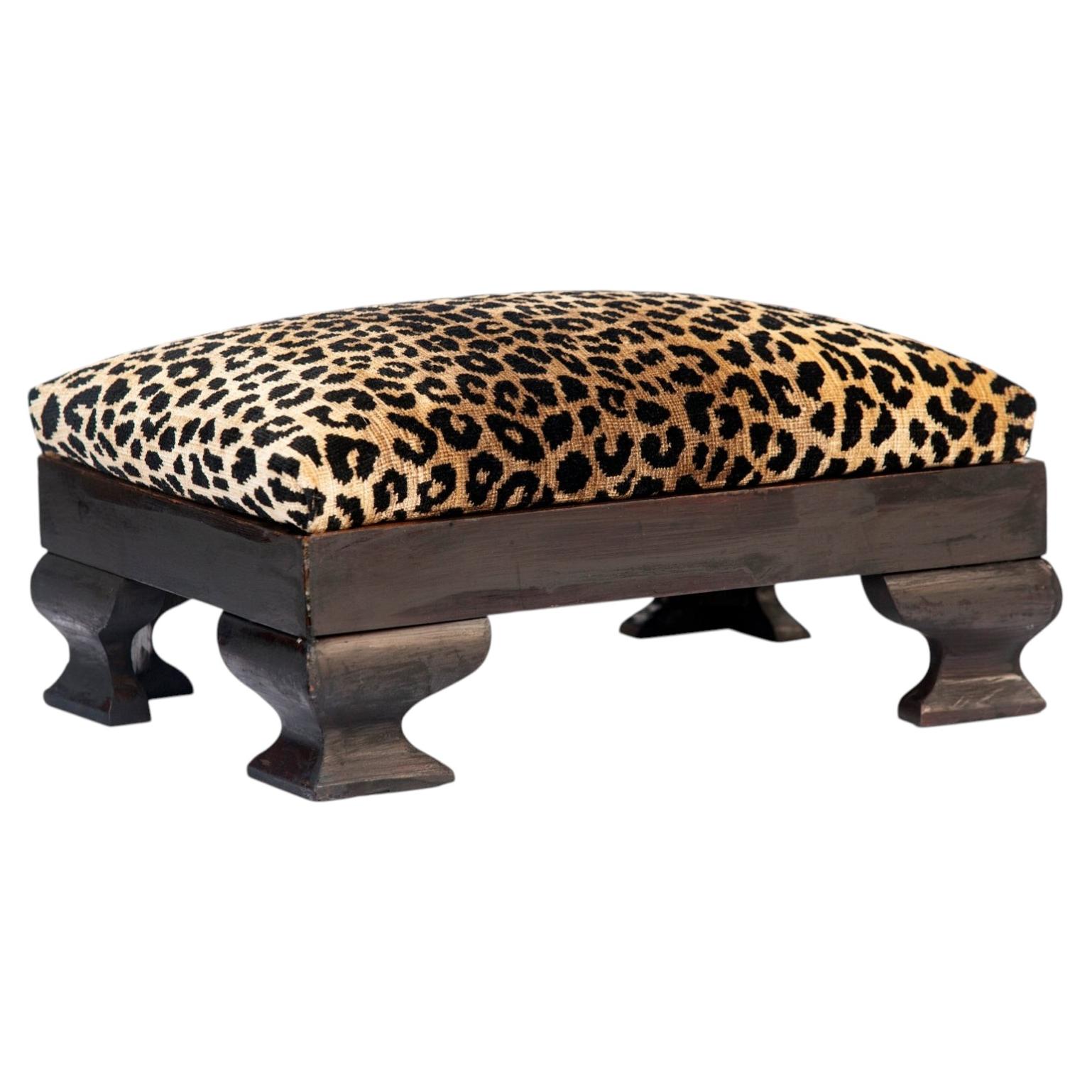 Clarence House Italian Faux Leopard Empire Footstool For Sale