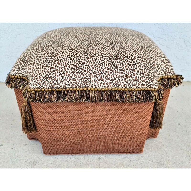 Offering one of our recent palm beach estate fine furniture acquisitions of A 
Ferguson Copeland French Nail Trimmed Faux Leopard Pouf Ottoman Footstool

Approximate Measurements in Inches
25.25