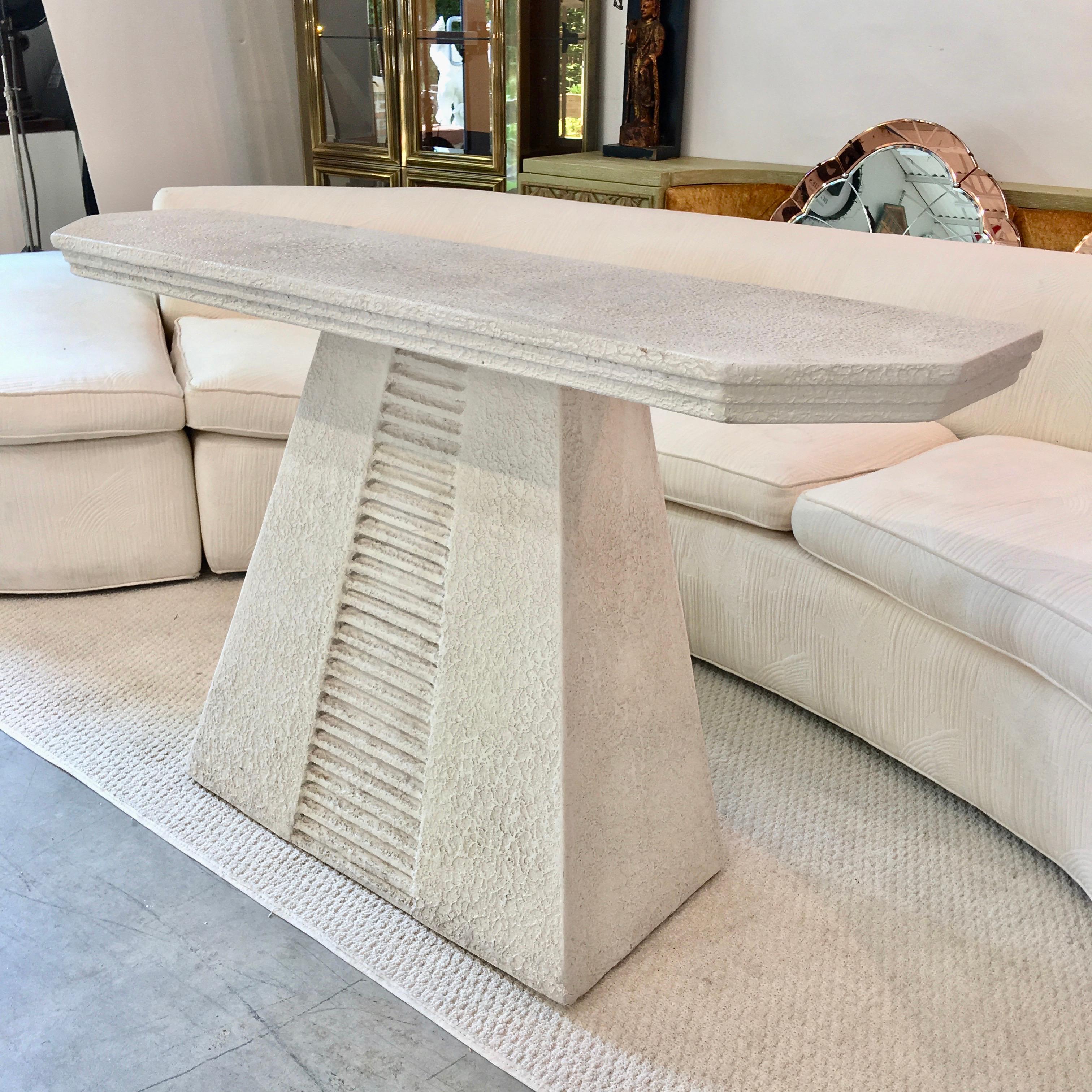 Faux Limestone Mesoamerican Console Table and Mirror 4