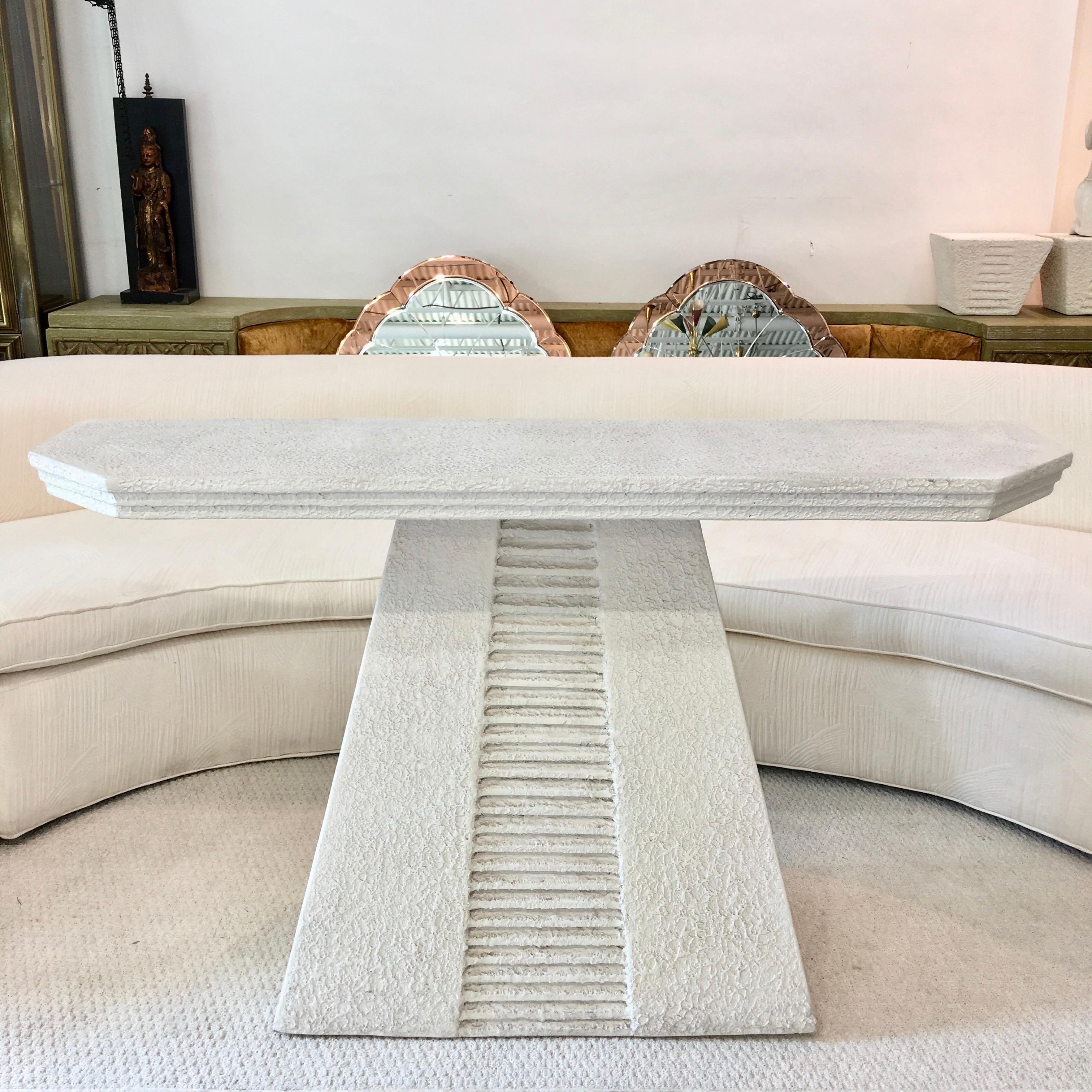 Late 20th Century Faux Limestone Mesoamerican Console Table and Mirror