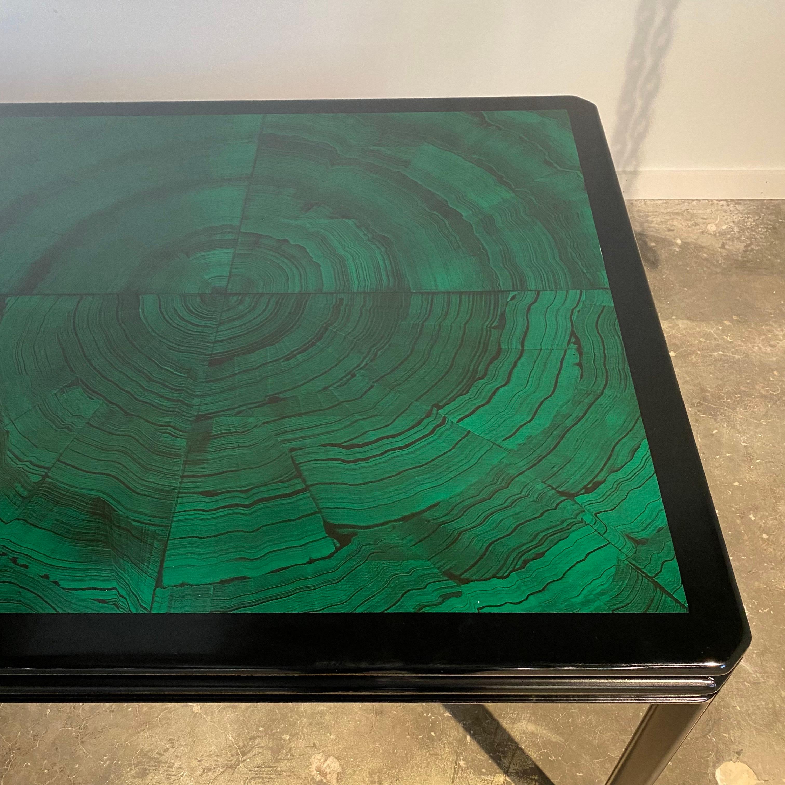 Faux Malachite and Black Lacquer Dining Table In Good Condition In Raleigh, NC