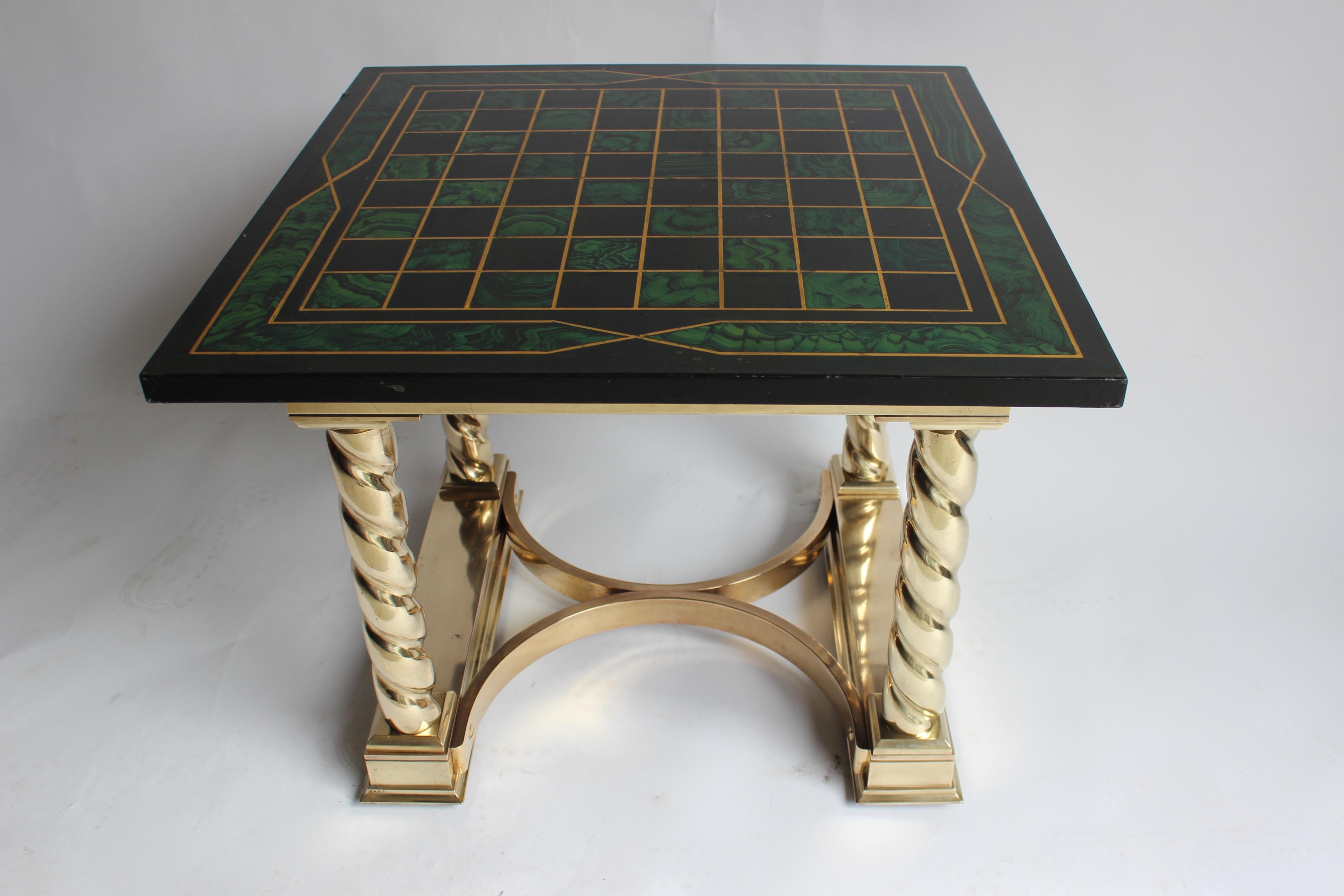 Faux Malachite and Brass Game Table/ Chess Board For Sale 4