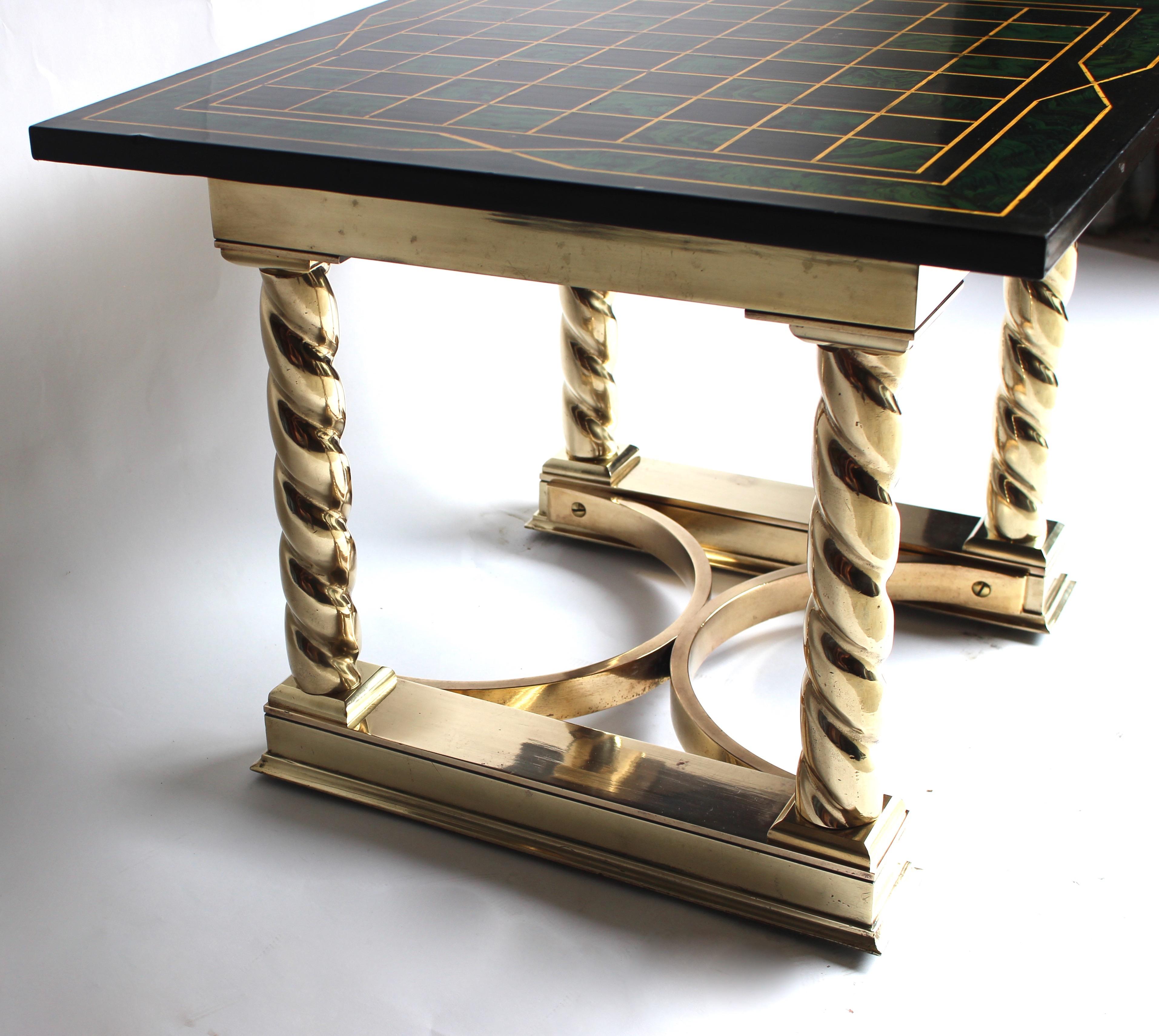 Faux Malachite and Brass Game Table/ Chess Board For Sale 2