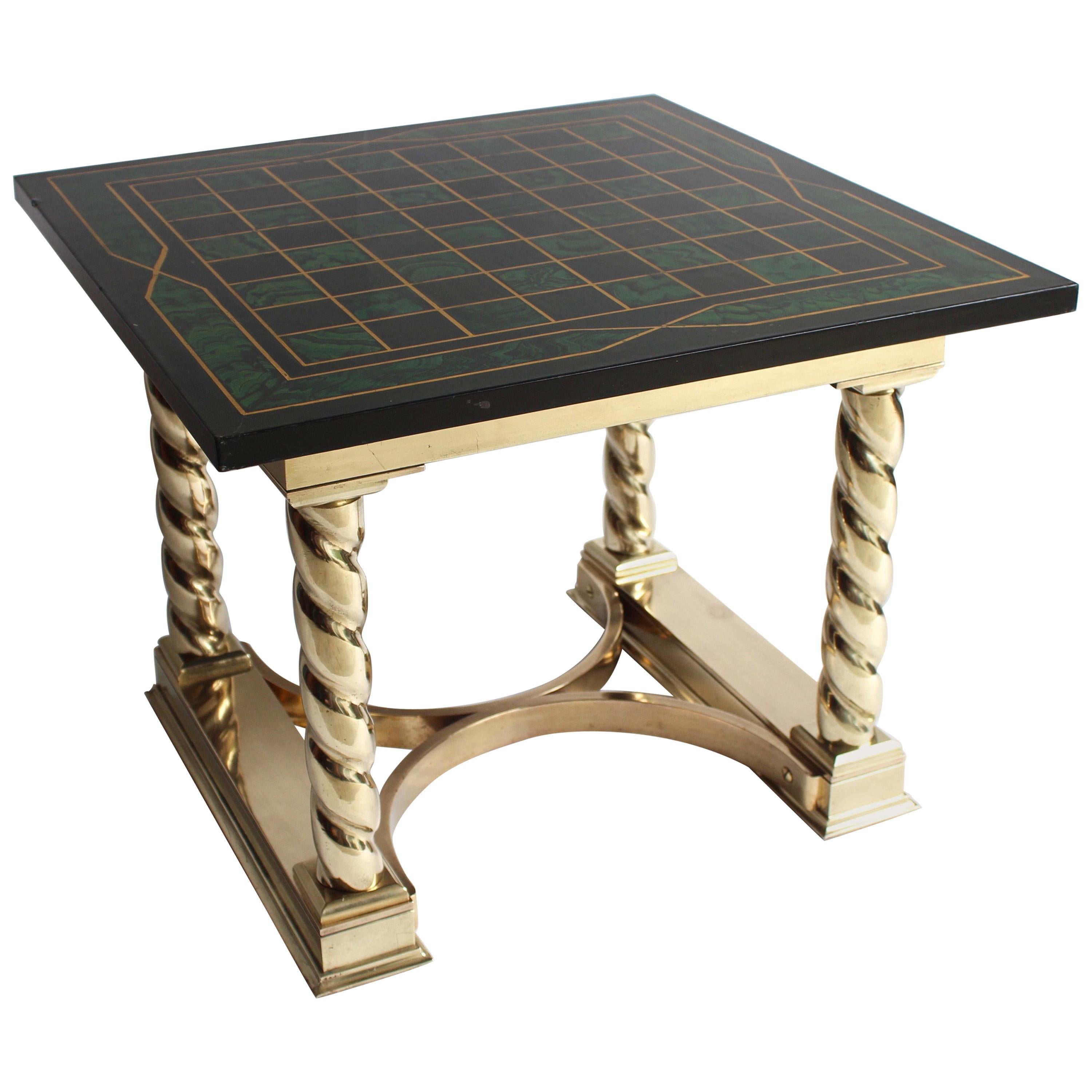 Faux Malachite and Brass Game Table/ Chess Board