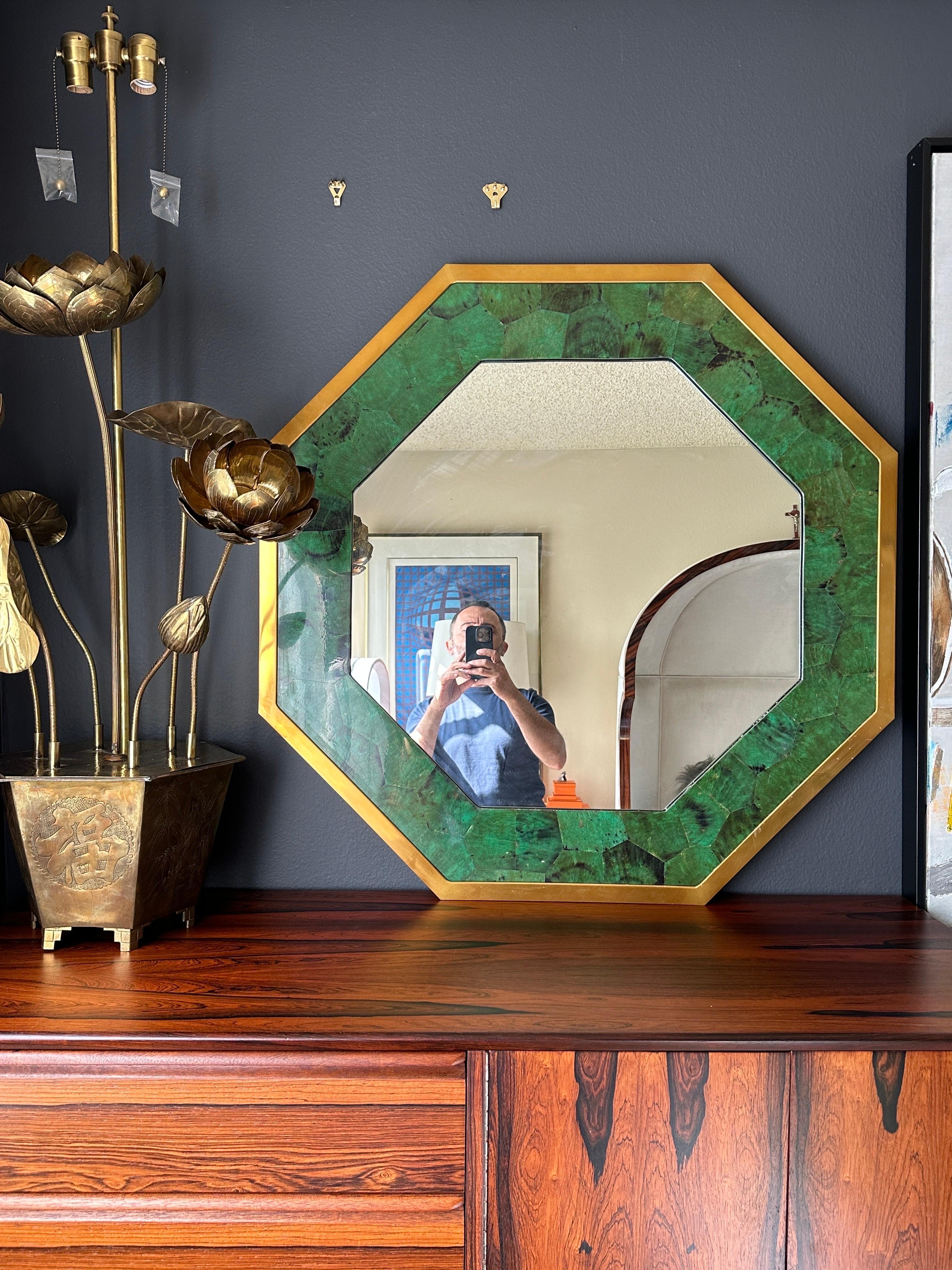 Faux Malachite and Brass Octagon Mirror 5