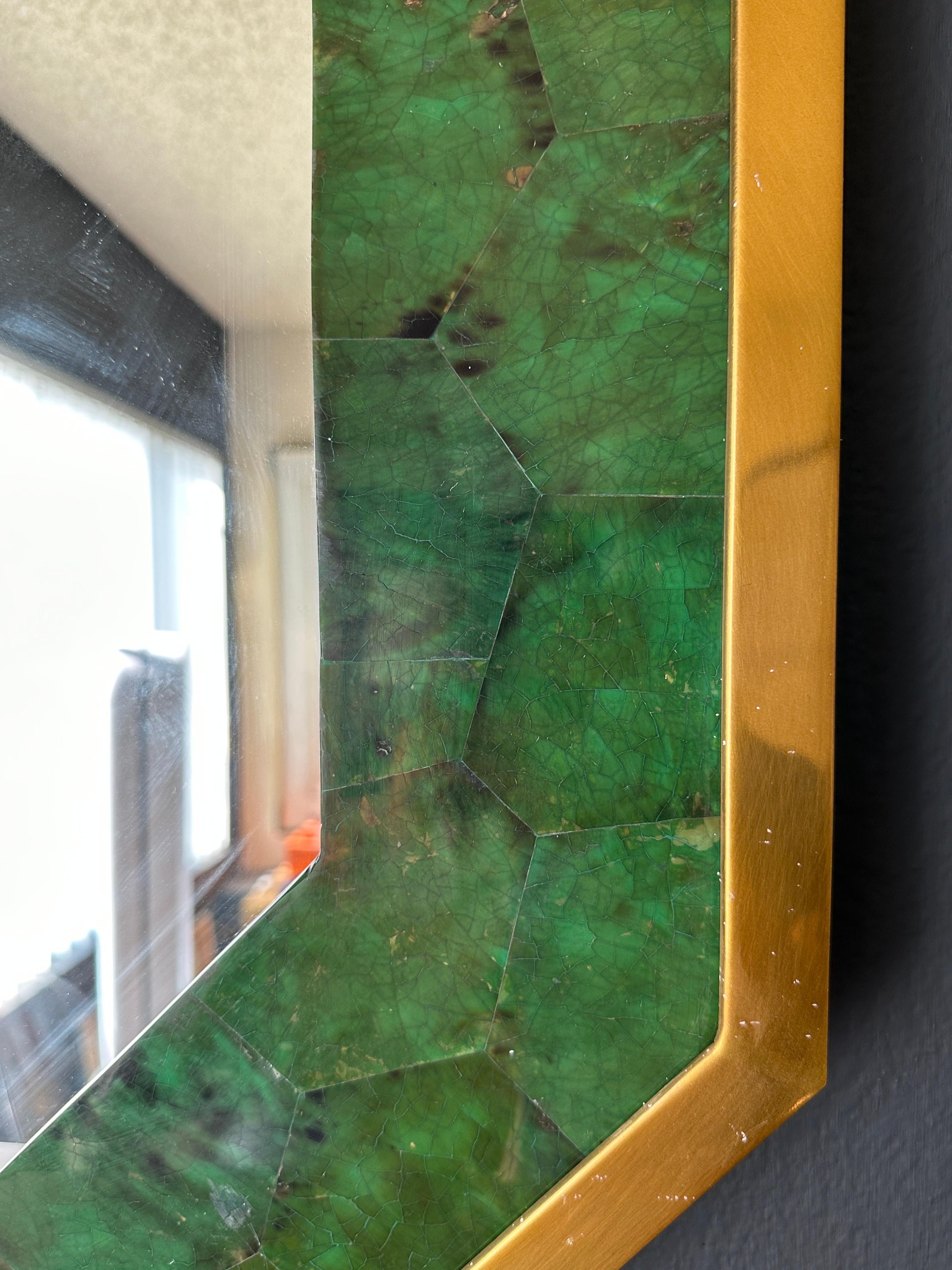 Faux Malachite and Brass Octagon Mirror In Good Condition In North Hollywood, CA