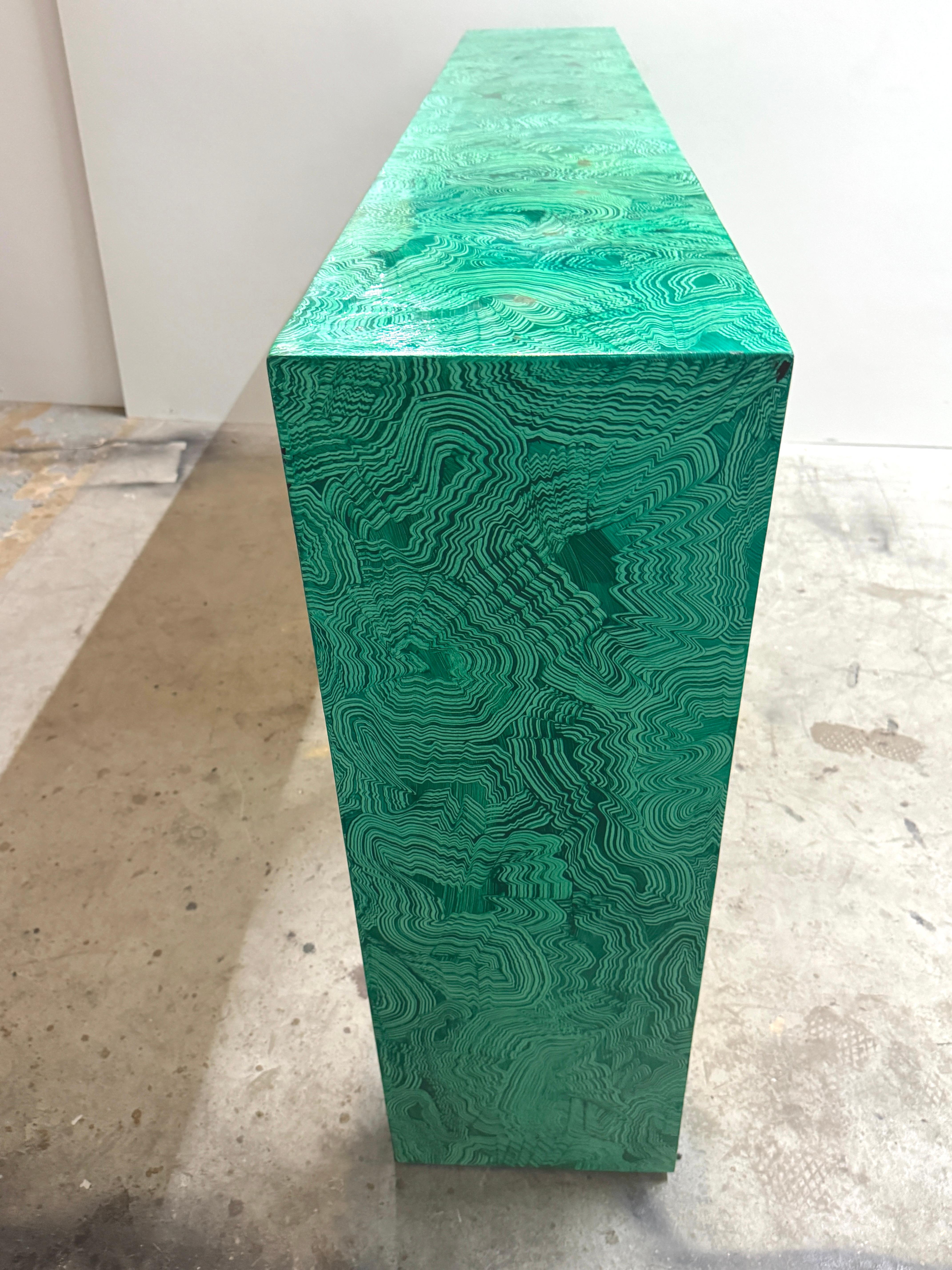 Faux Malachite and Gilt Arch Console Table in the Style of Tony Duquette For Sale 3