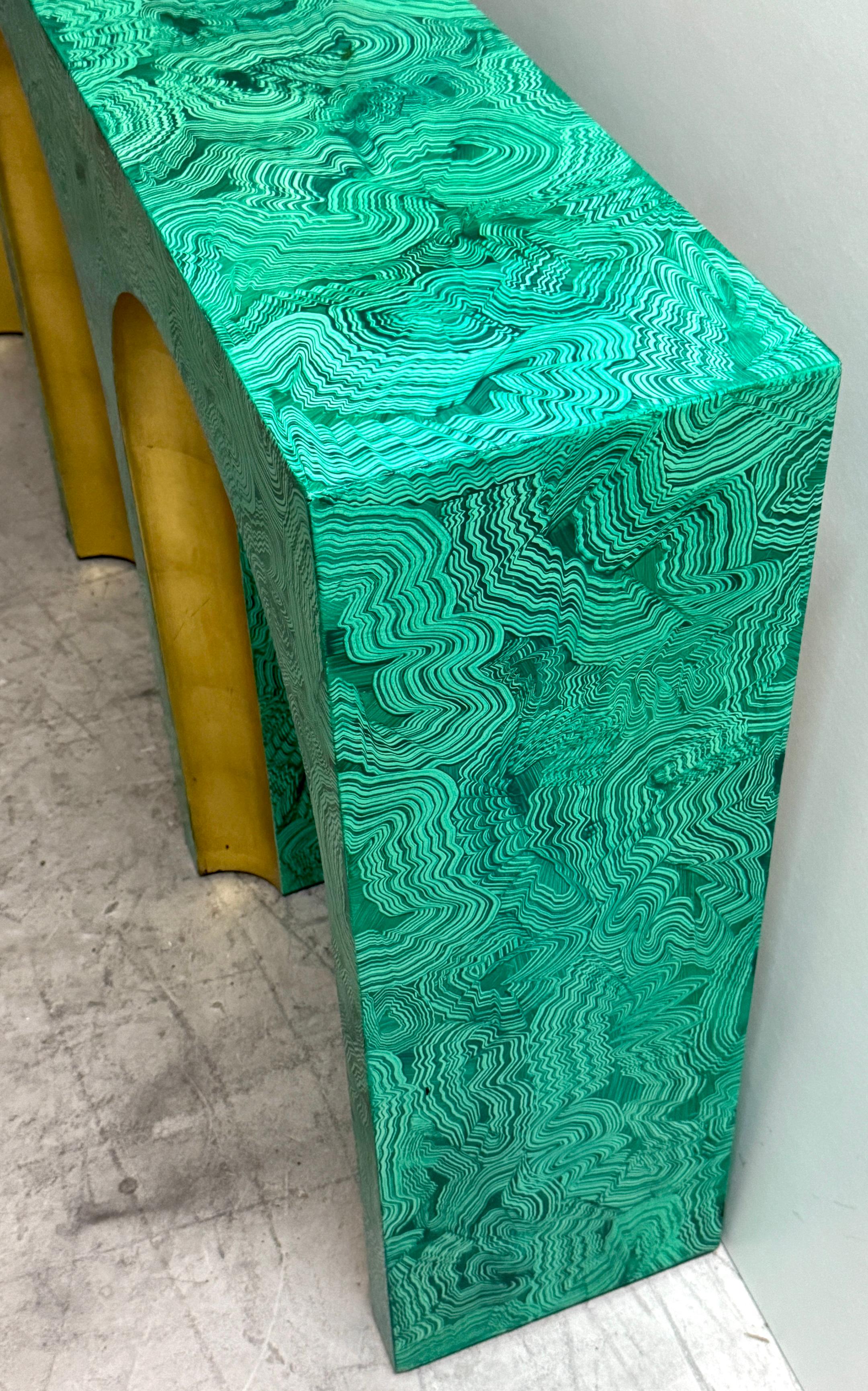 20th Century Faux Malachite and Gilt Arch Console Table in the Style of Tony Duquette For Sale
