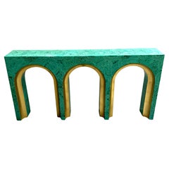 Faux Malachite and Gilt Arch Console Table in the Style of Tony Duquette