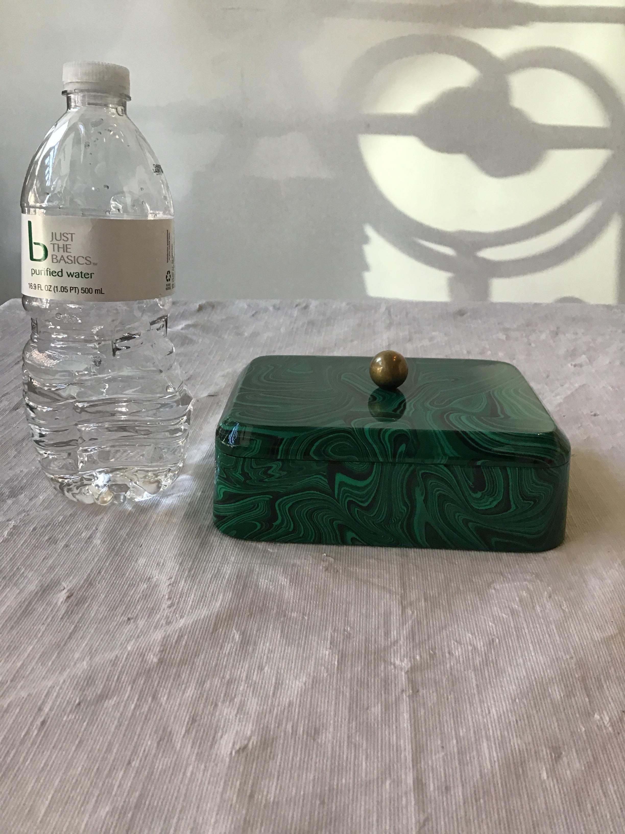Faux malachite covered box. High quality. Resin construction.