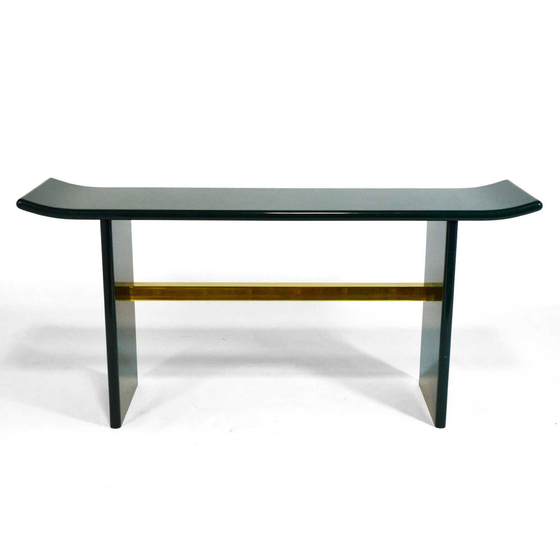 Hollywood Regency Faux Malachite and Brass Console Table For Sale