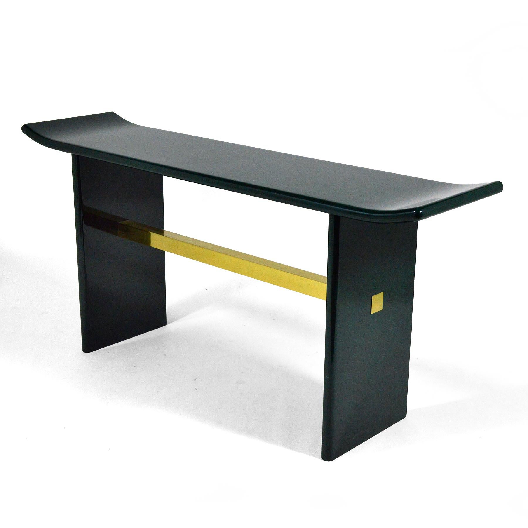 American Faux Malachite and Brass Console Table For Sale