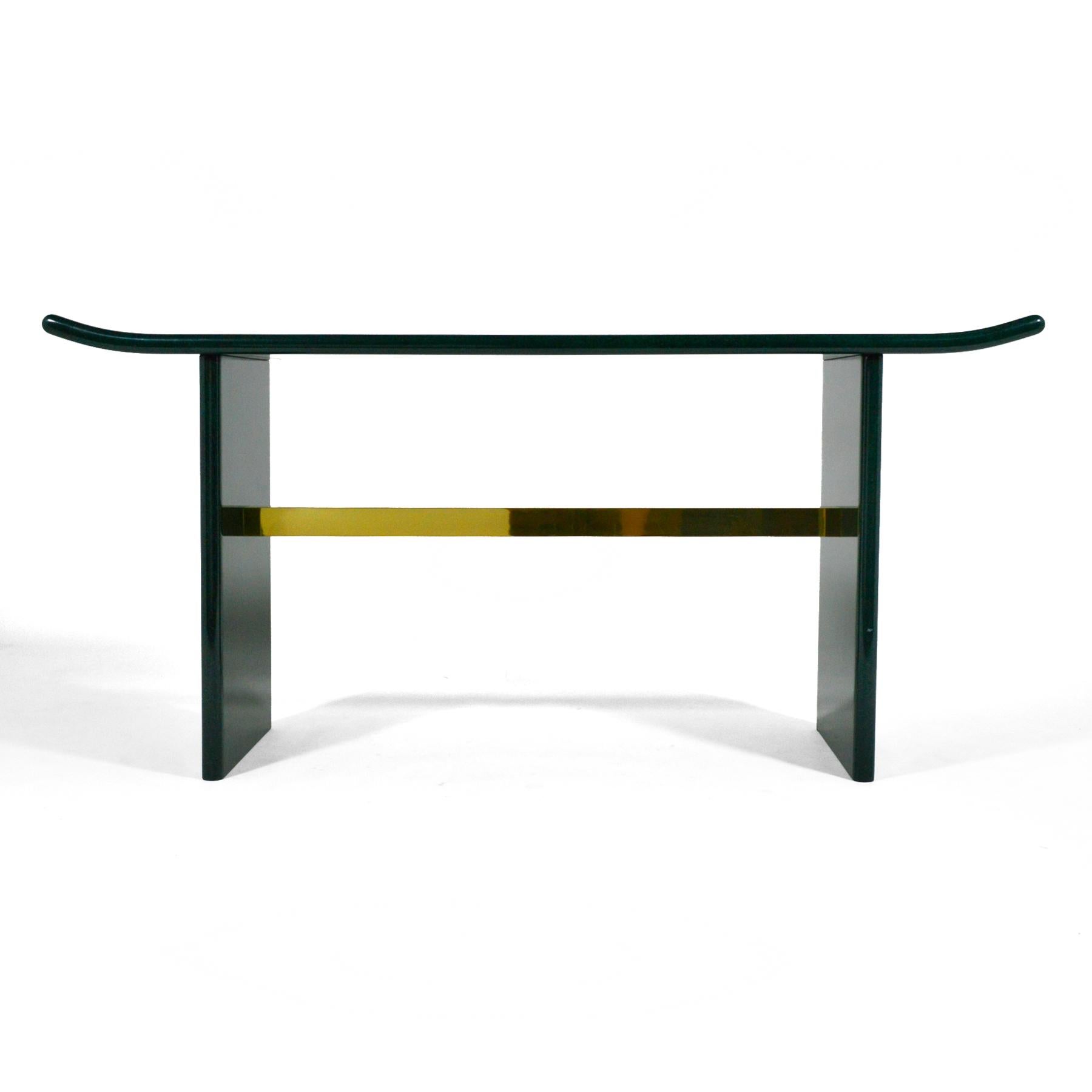 Faux Malachite and Brass Console Table For Sale 1