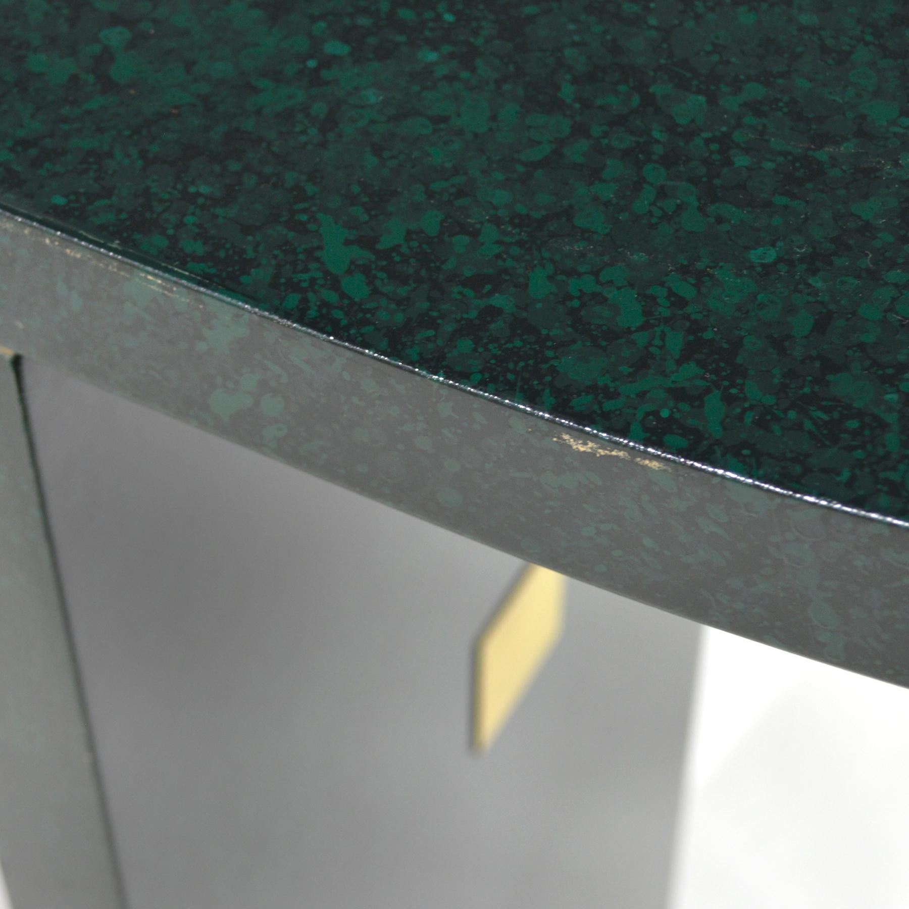 Faux Malachite and Brass Console Table For Sale 3