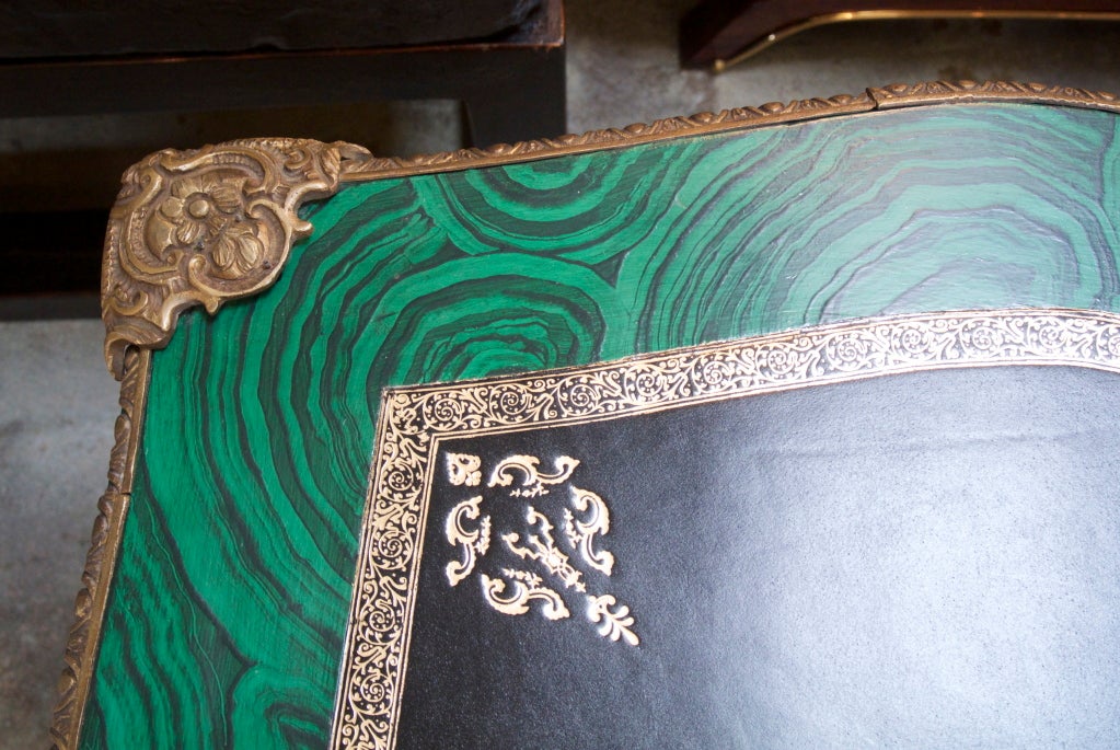 Faux Malachite Bronze French Desk In Good Condition For Sale In Dallas, TX