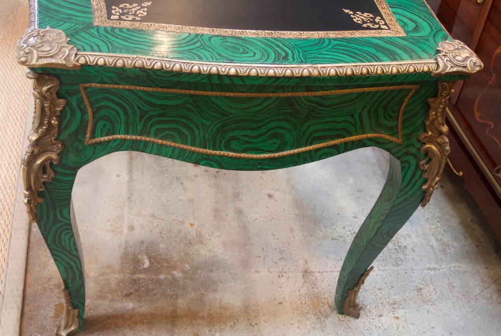 Faux Malachite Bronze French Desk For Sale 1