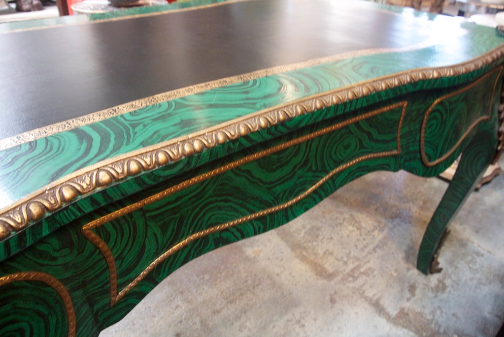 Faux Malachite Bronze French Desk For Sale 1