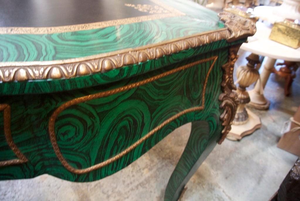Faux Malachite Bronze French Desk For Sale 2