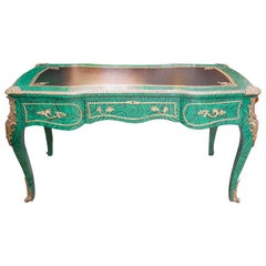 Antique Faux Malachite Bronze French Desk