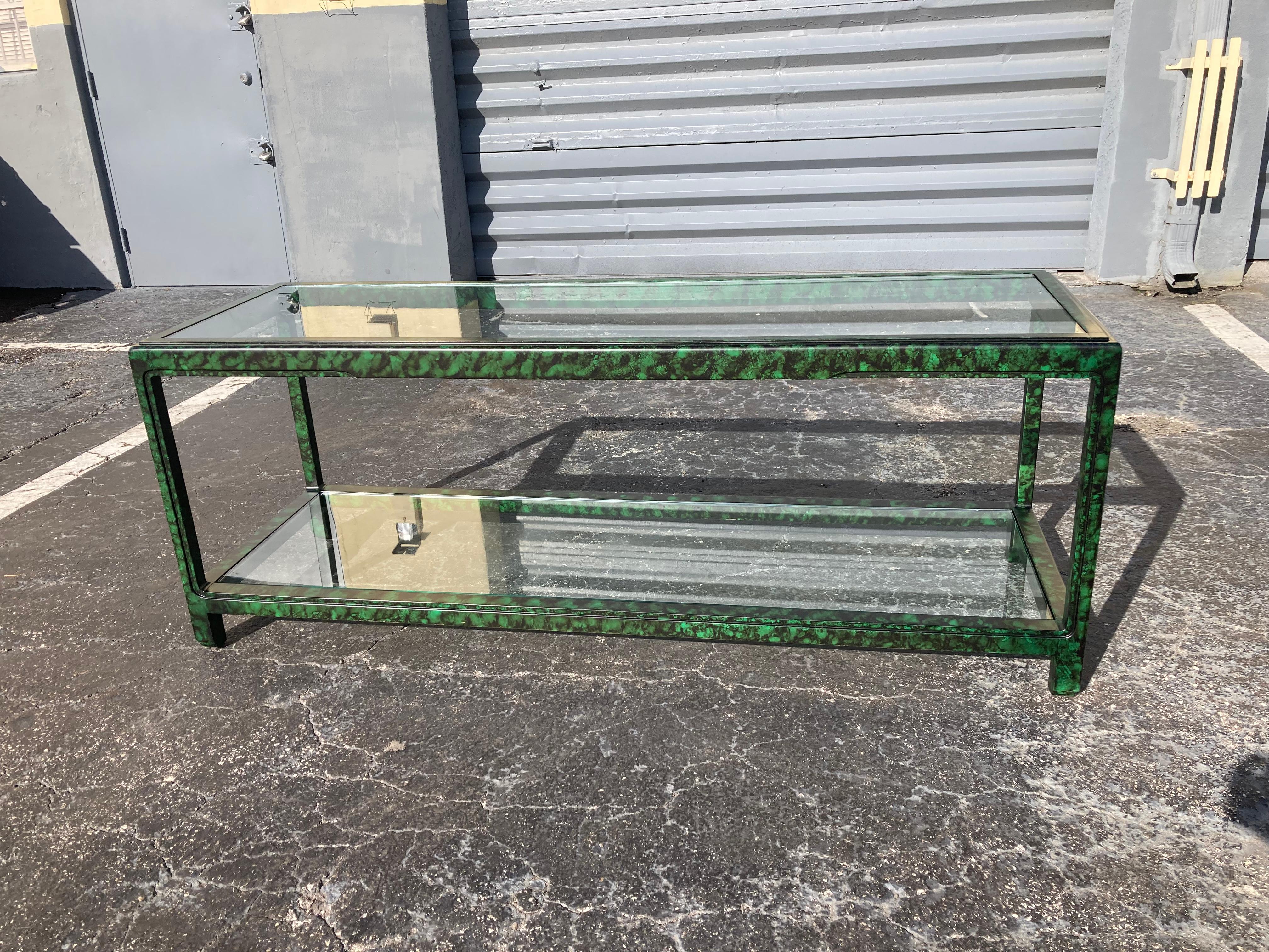 Faux Malachite Console Table, Hollywood Regency, Ming Style In Good Condition For Sale In Miami, FL