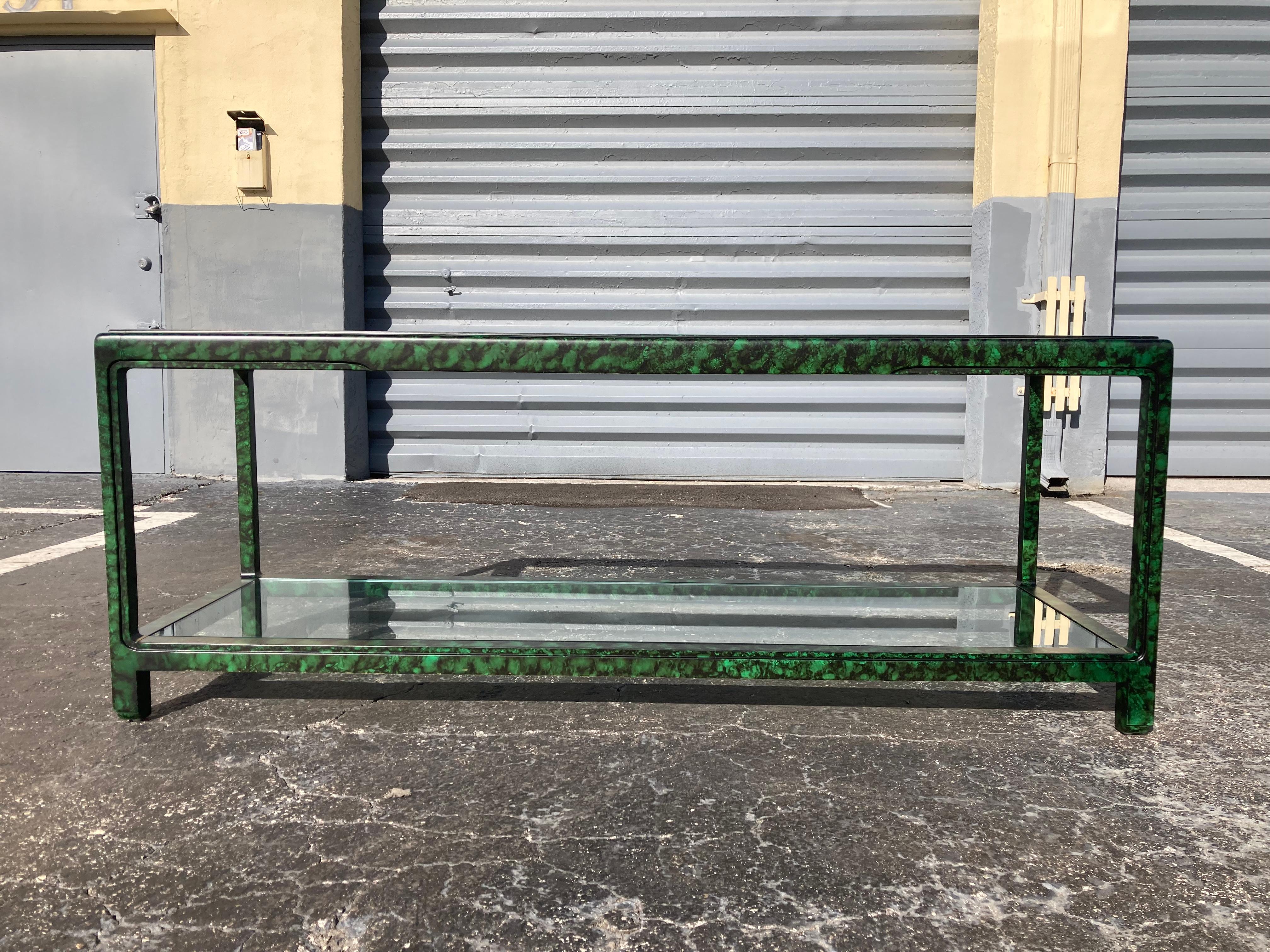 Late 20th Century Faux Malachite Console Table, Hollywood Regency, Ming Style