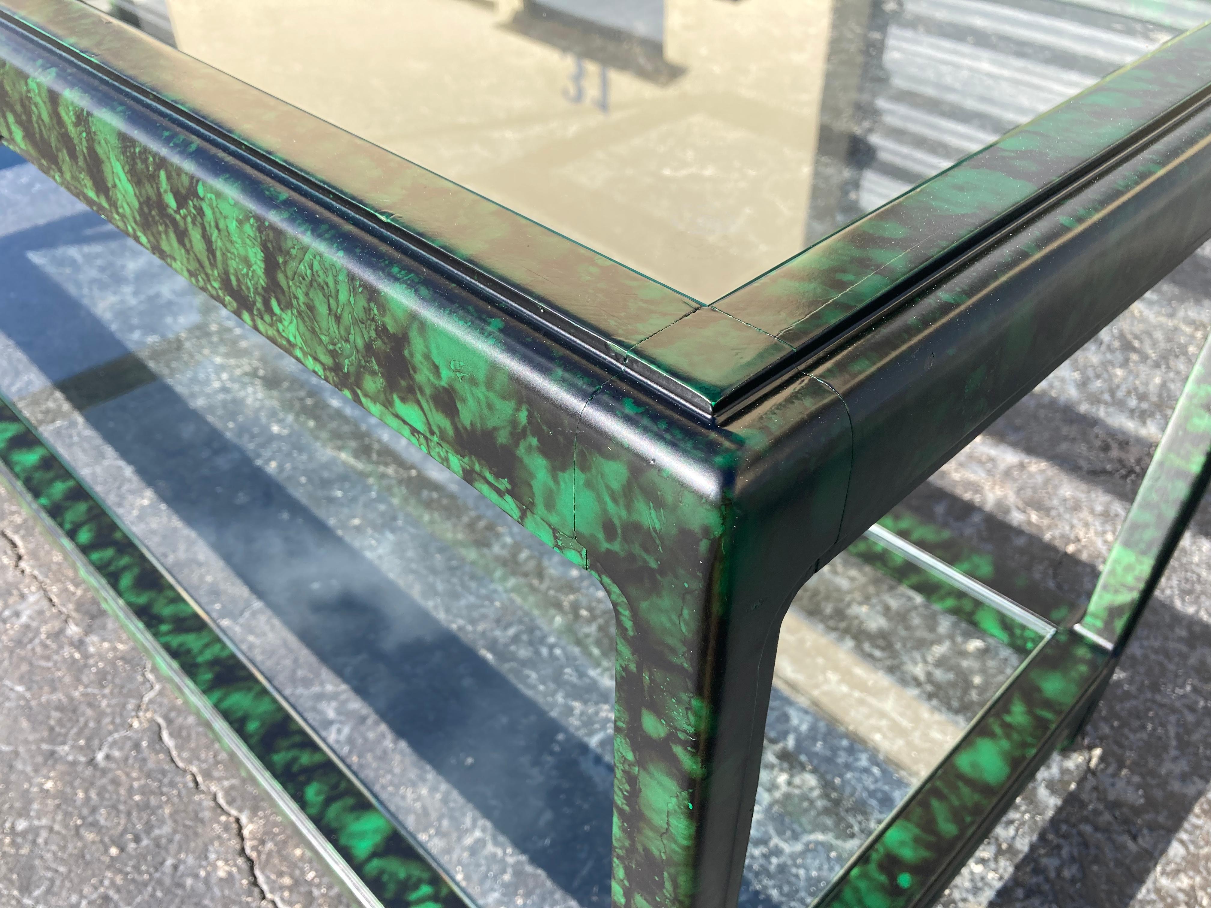 Faux Malachite Console Table, Hollywood Regency, Ming Style 1