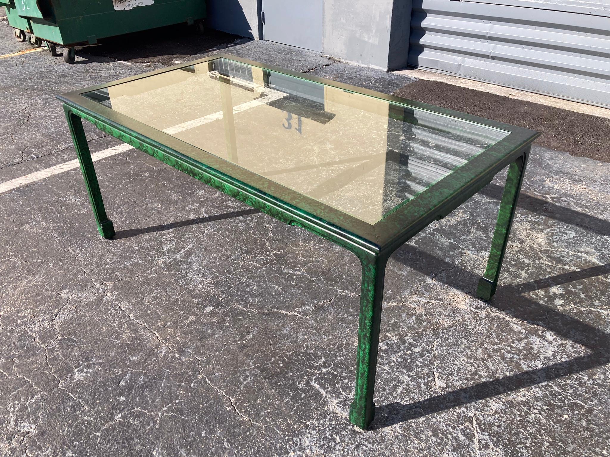 Faux Malachite Dining Table with Glass Top, Desk, Hollywood Regency, Ming Style  For Sale 4