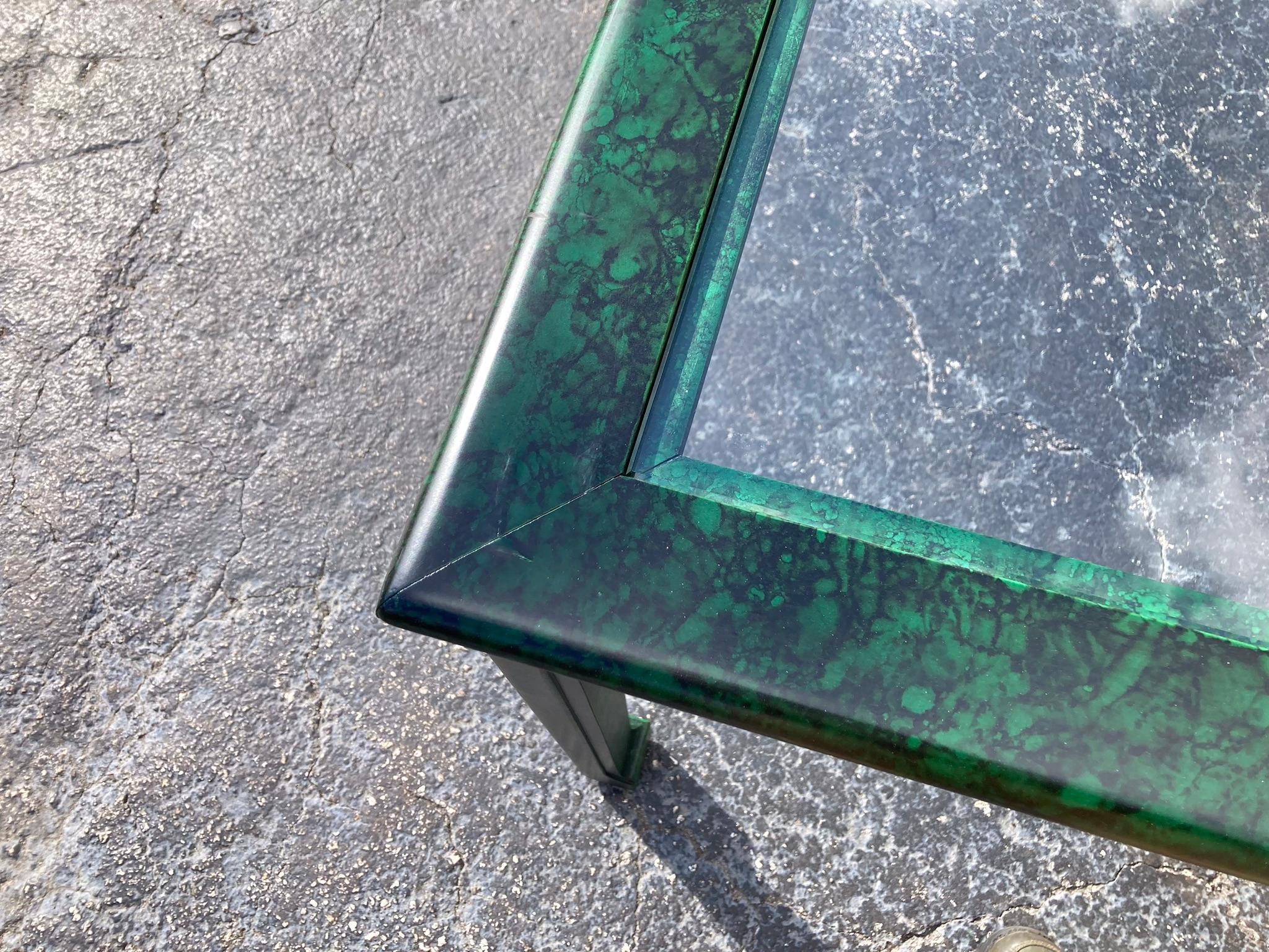 Faux Malachite Dining Table with Glass Top, Desk, Hollywood Regency, Ming Style  For Sale 2